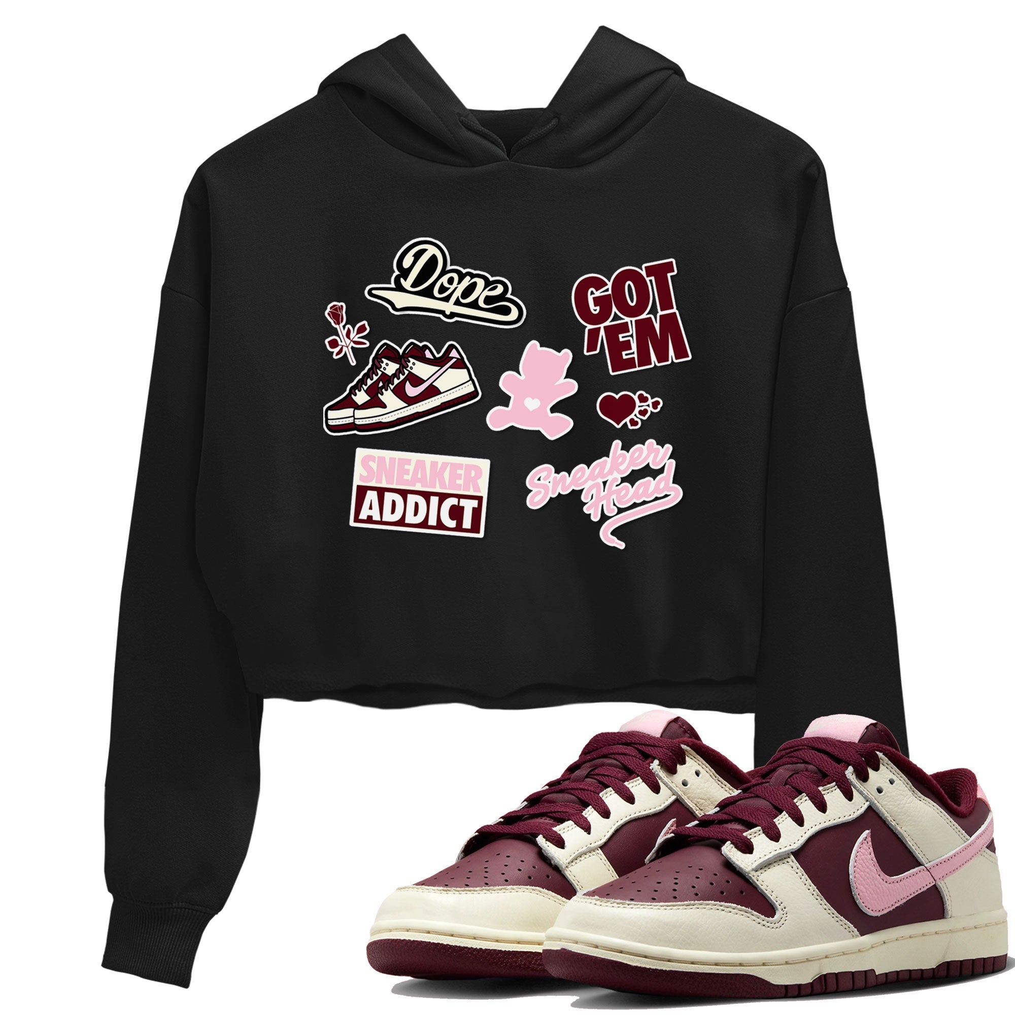 Dunk Valentine's Day shirt to match jordans Sneakerhead Sticker sneaker tees Dunk Valentines Day Drip Gear Zone Sneaker Matching Cotton Shirt Black 1 crop length shirt