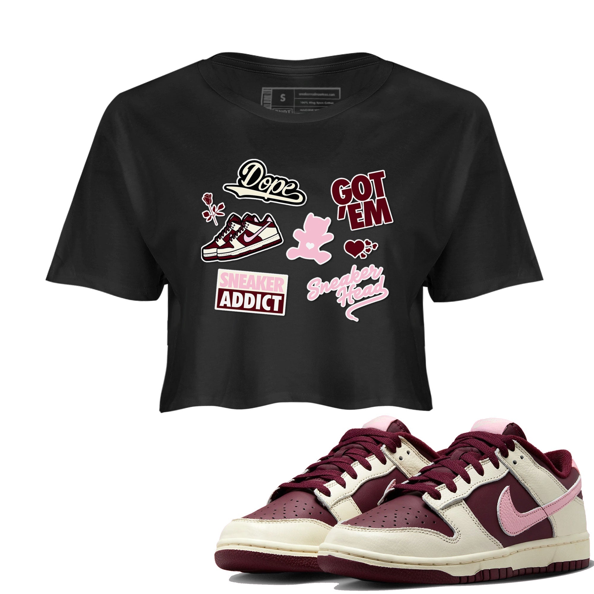 Dunk Valentine's Day shirt to match jordans Sneakerhead Sticker sneaker tees Dunk Valentines Day Drip Gear Zone Sneaker Matching Cotton Shirt Black 1 crop length shirt