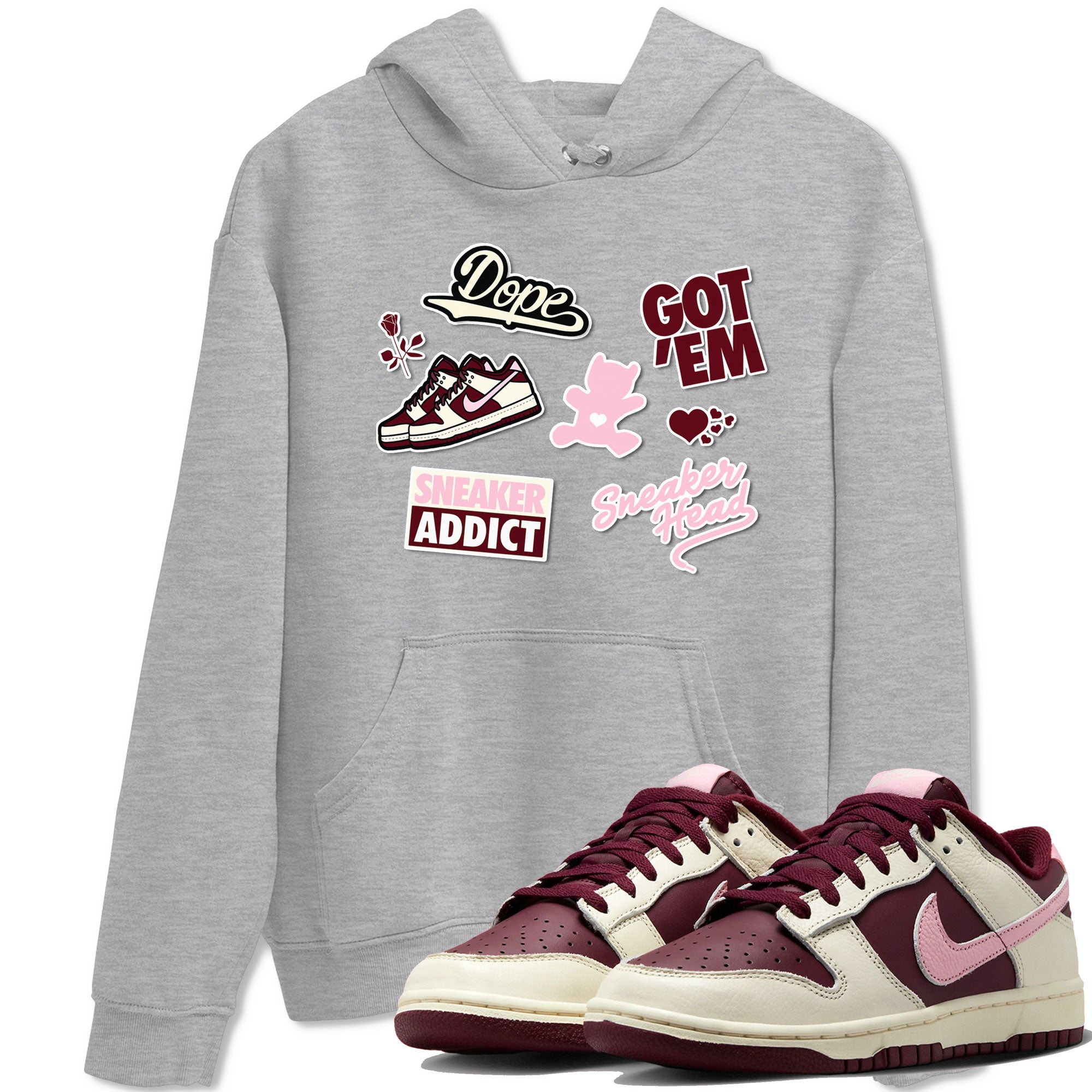 Dunk Valentine's Day shirt to match jordans Sneakerhead Sticker sneaker tees Dunk Valentines Day Drip Gear Zone Sneaker Matching Cotton Shirt unisex cotton Heather Grey 1 crew neck shirt