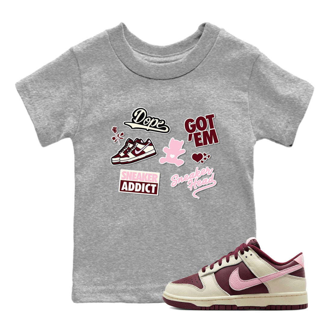 Dunk Valentine's Day shirt to match jordans Sneakerhead Sticker sneaker tees Dunk Valentines Day Drip Gear Zone Sneaker Matching Cotton Shirt baby toddler Heather Grey 1 cotton Shirt