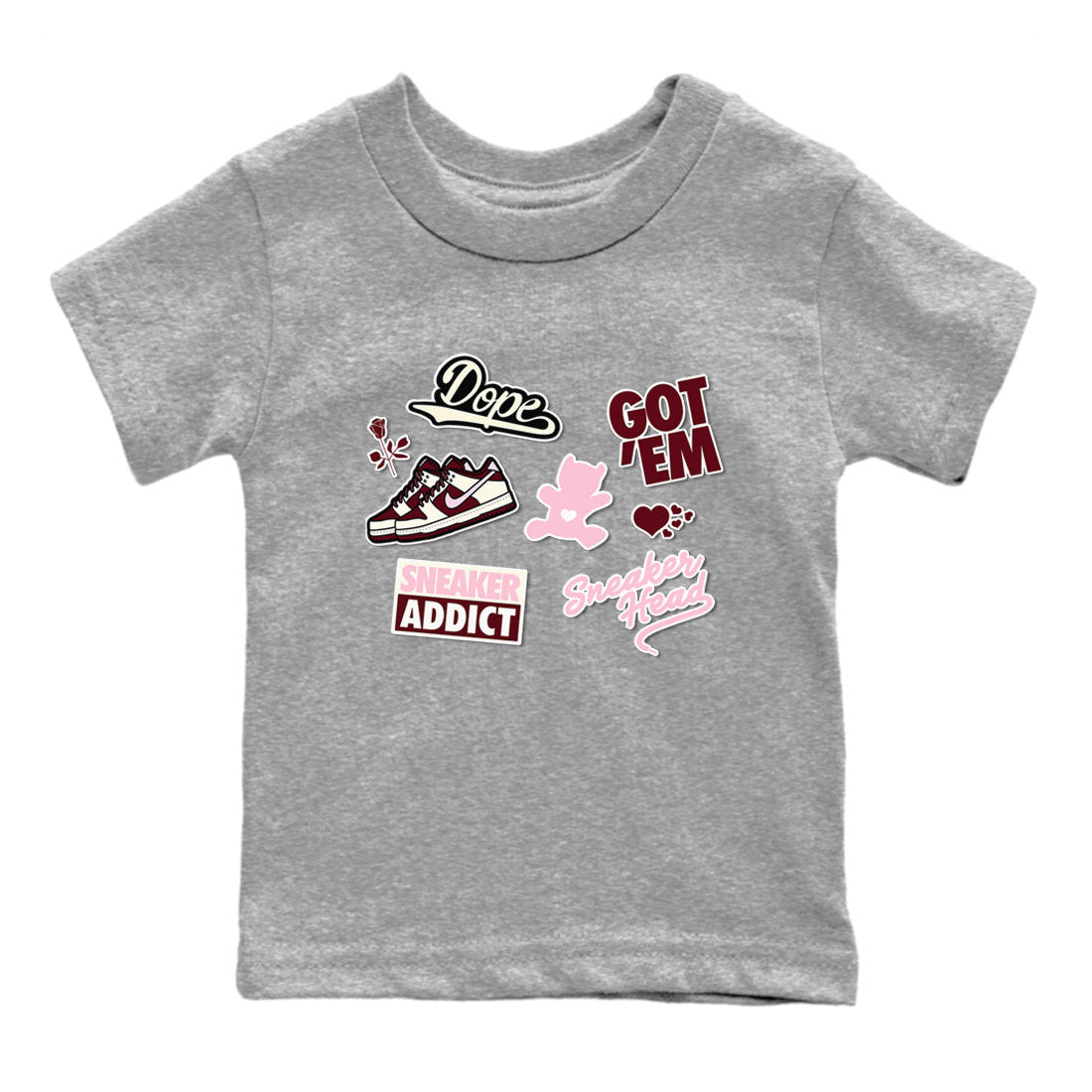 Dunk Valentine's Day shirt to match jordans Sneakerhead Sticker sneaker tees Dunk Valentines Day Drip Gear Zone Sneaker Matching Cotton Shirt baby toddler Heather Grey 2 cotton Shirt