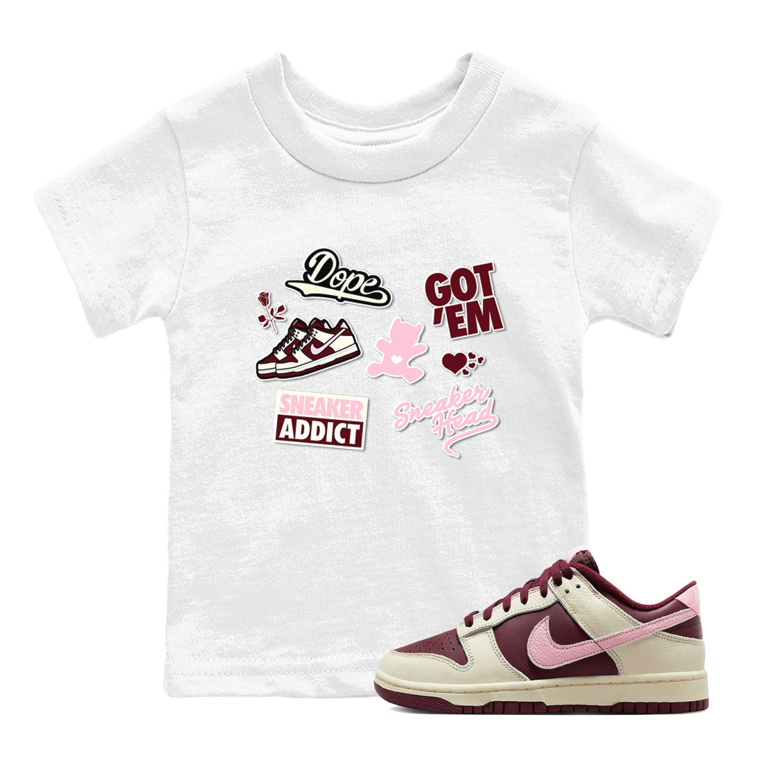 Dunk Valentine's Day shirt to match jordans Sneakerhead Sticker sneaker tees Dunk Valentines Day Drip Gear Zone Sneaker Matching Cotton Shirt baby toddler White 1 cotton Shirt