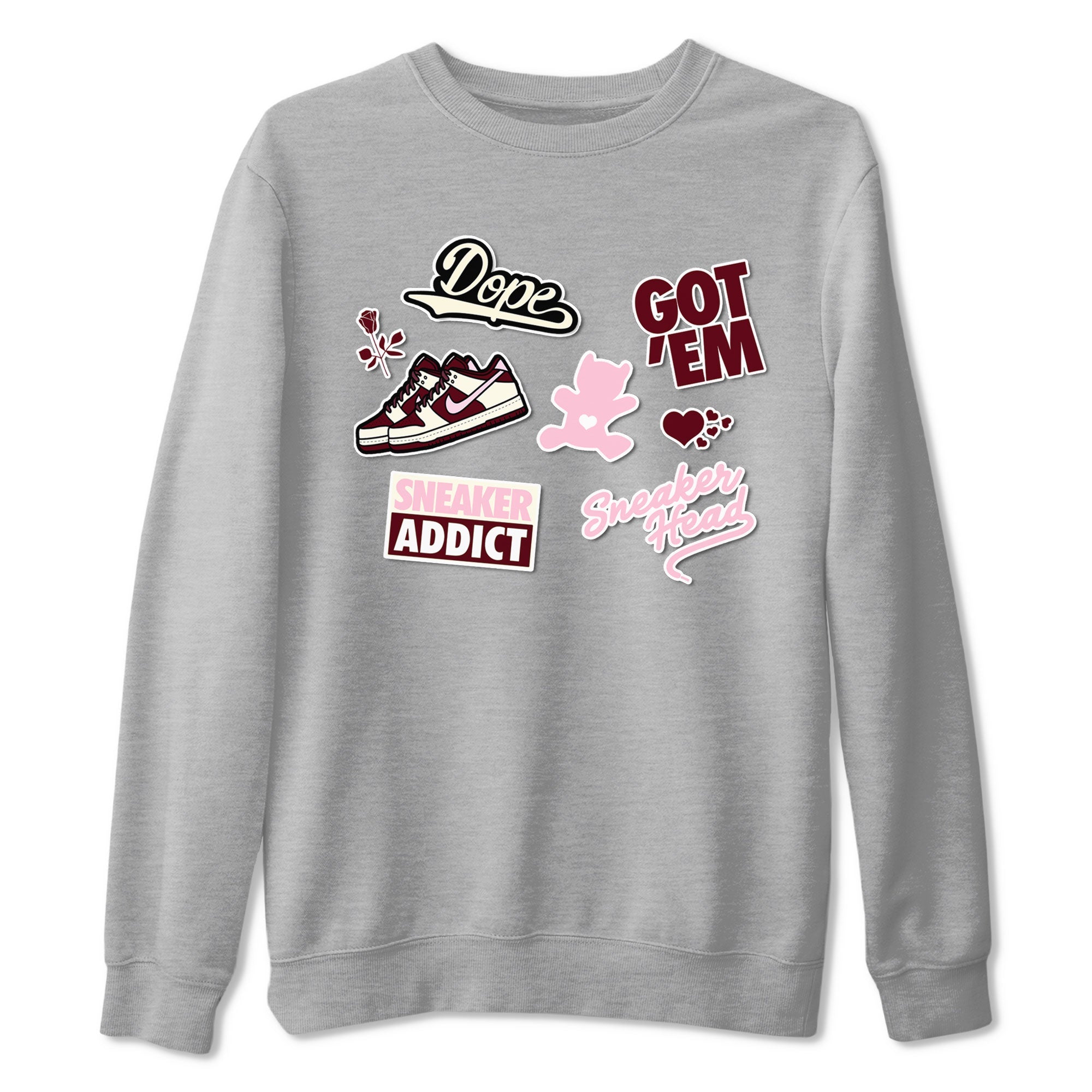 Dunk Valentine's Day shirt to match jordans Sneakerhead Sticker sneaker tees Dunk Valentines Day Drip Gear Zone Sneaker Matching Cotton Shirt unisex cotton Heather Grey 2 crew neck shirt