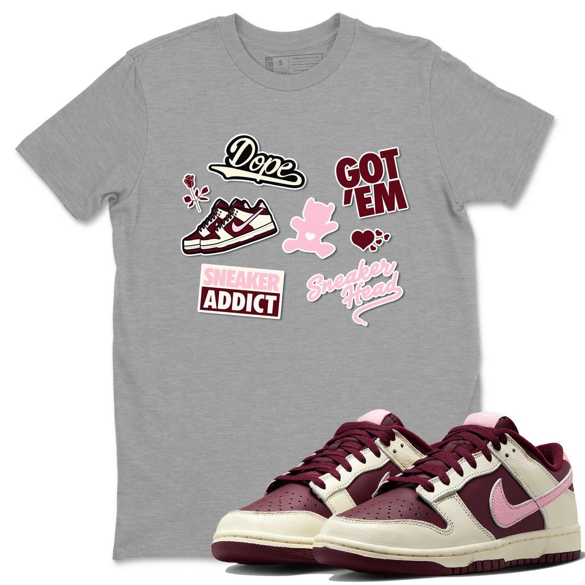 Dunk Valentine's Day shirt to match jordans Sneakerhead Sticker sneaker tees Dunk Valentines Day Drip Gear Zone Sneaker Matching Cotton Shirt unisex cotton Heather Grey 1 crew neck shirt
