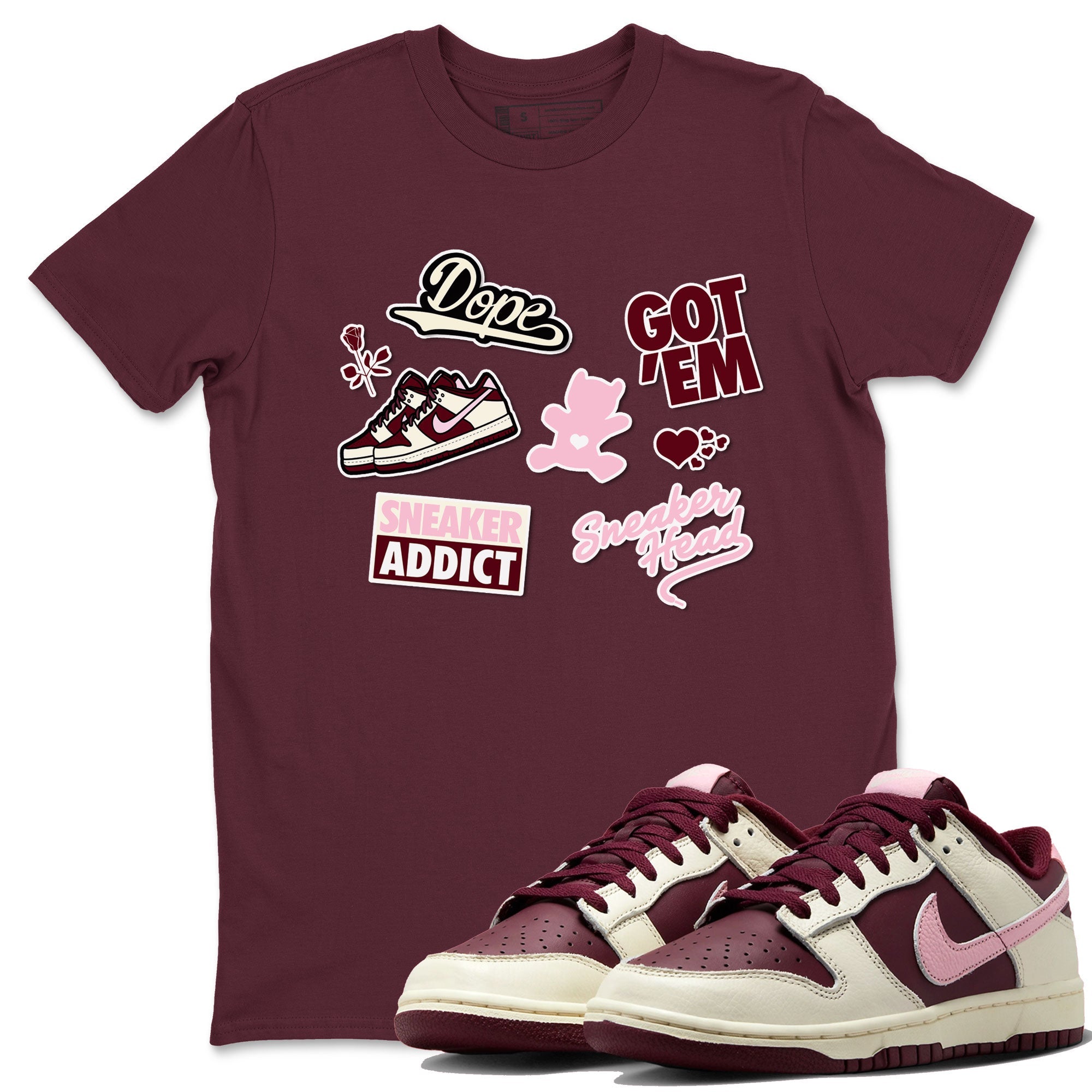 Dunk Valentine's Day shirt to match jordans Sneakerhead Sticker sneaker tees Dunk Valentines Day Drip Gear Zone Sneaker Matching Cotton Shirt unisex cotton Maroon 1 crew neck shirt