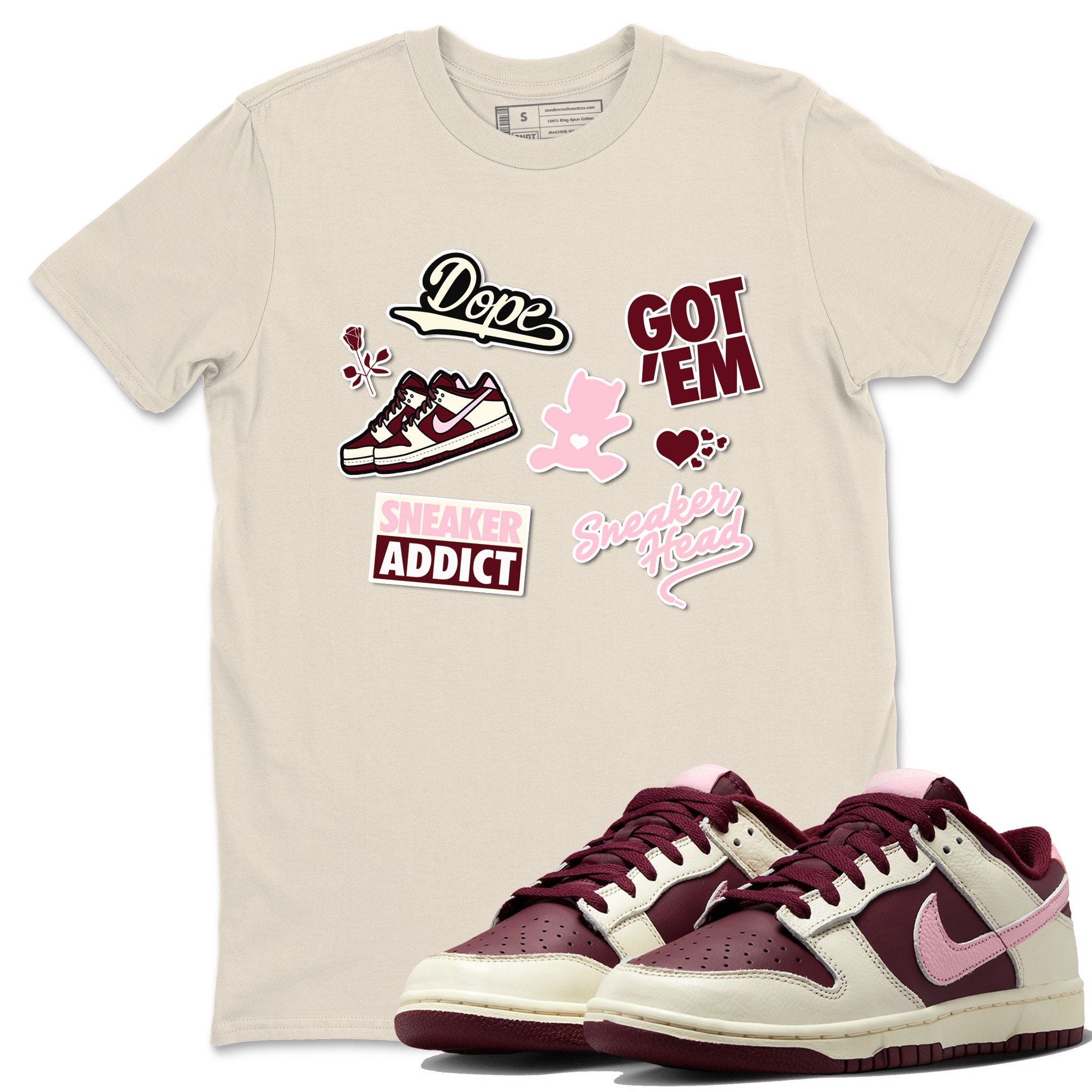 Dunk Valentine's Day shirt to match jordans Sneakerhead Sticker sneaker tees Dunk Valentines Day Drip Gear Zone Sneaker Matching Cotton Shirt unisex cotton Natural 1 crew neck shirt