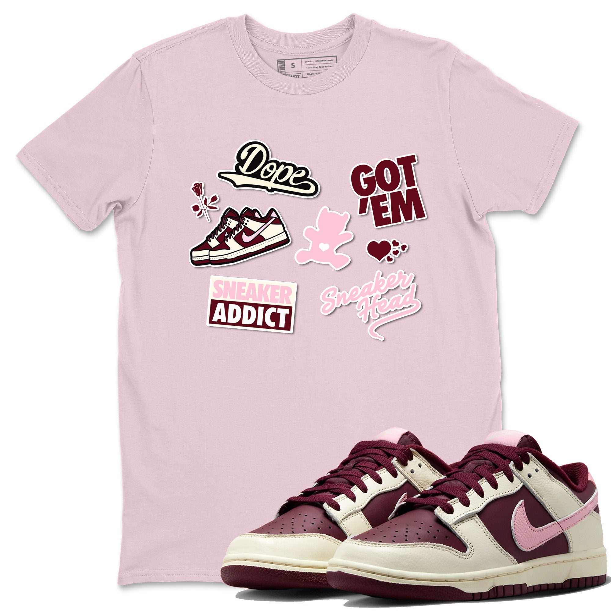 Dunk Valentine's Day shirt to match jordans Sneakerhead Sticker sneaker tees Dunk Valentines Day Drip Gear Zone Sneaker Matching Cotton Shirt unisex cotton Pink 1 crew neck shirt
