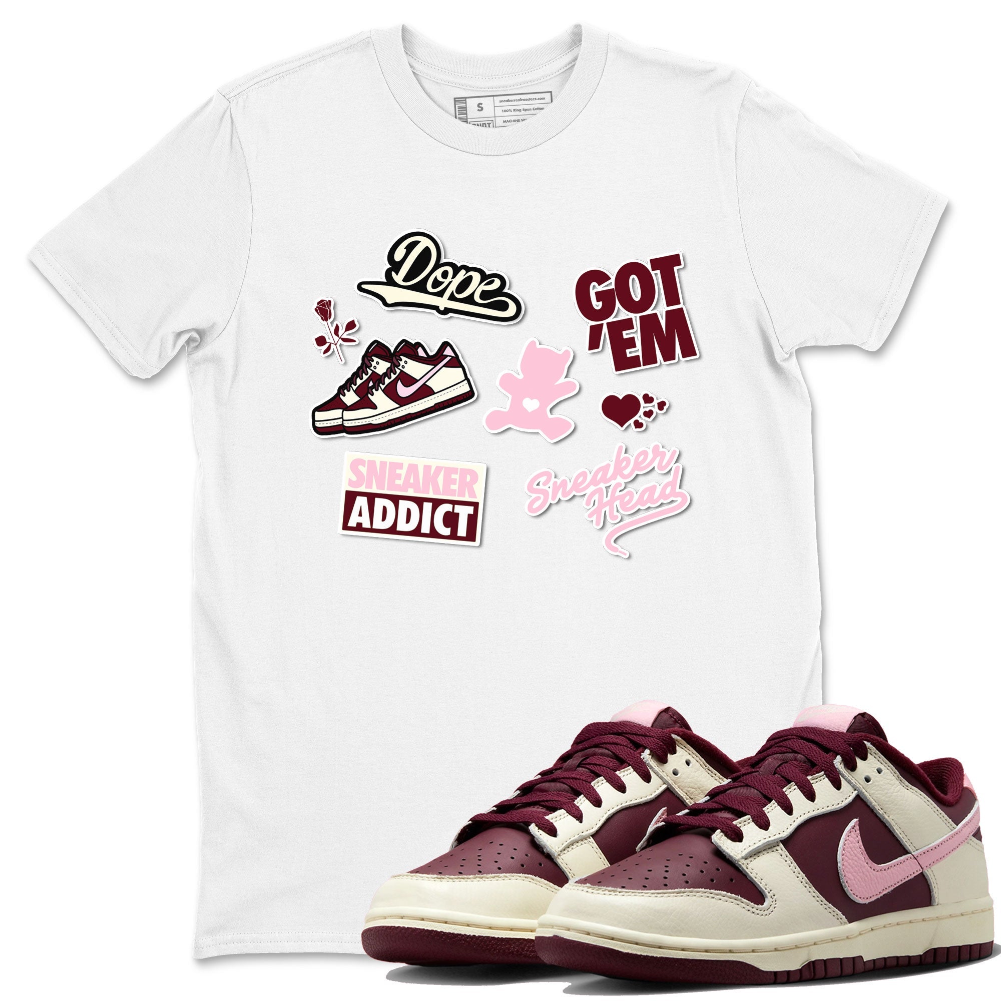 Dunk Valentine's Day shirt to match jordans Sneakerhead Sticker sneaker tees Dunk Valentines Day Drip Gear Zone Sneaker Matching Cotton Shirt unisex cotton White 1 crew neck shirt