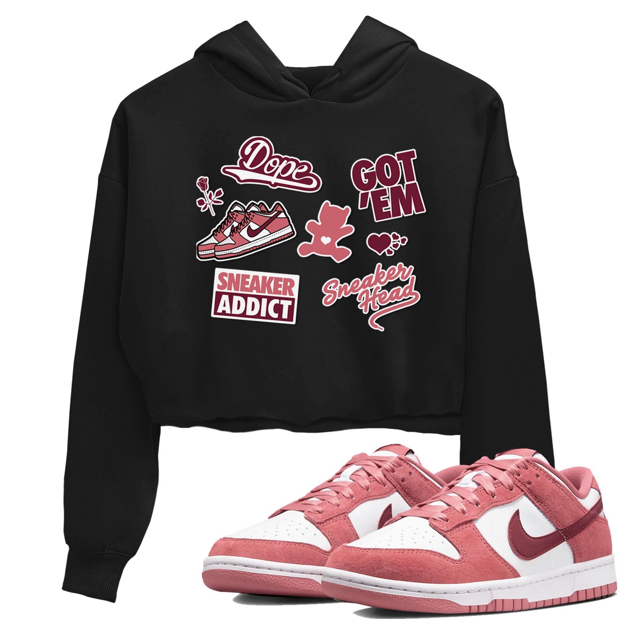 Dunk Low Valentines Day shirt to match jordans Sneakerhead Sticker sneaker tees Dunk Valentine's Day Drip Gear Zone Sneaker Matching Cotton Shirt Black 1 crop length shirt