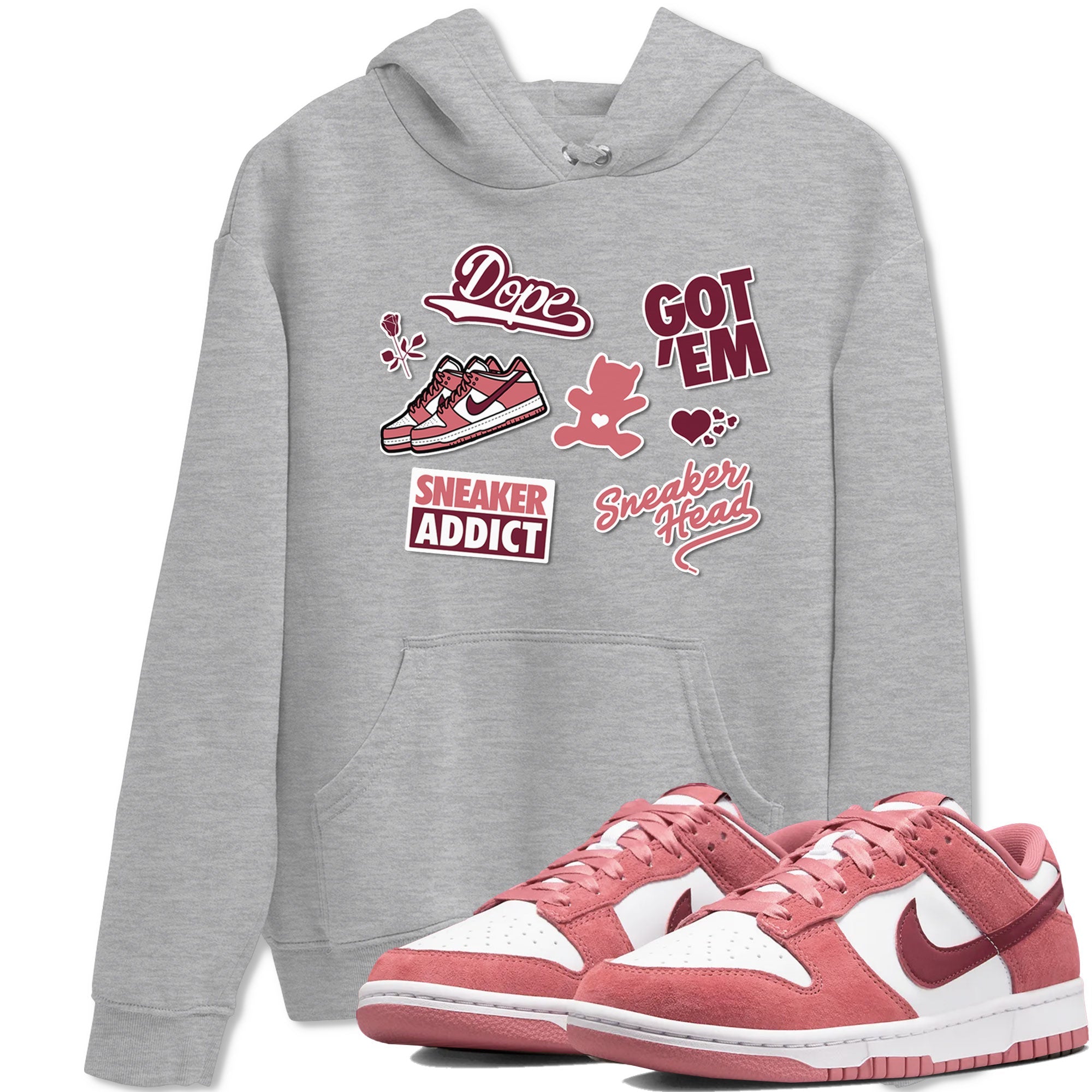 Dunk Low Valentines Day shirt to match jordans Sneakerhead Sticker sneaker tees Dunk Valentine's Day Drip Gear Zone Sneaker Matching Cotton Shirt unisex cotton Heather Grey 1 crew neck shirt