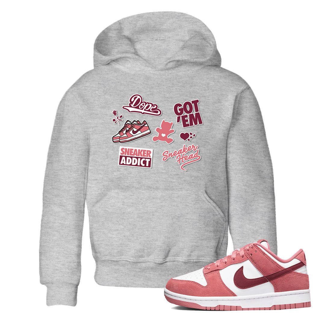 Dunk Low Valentines Day shirt to match jordans Sneakerhead Sticker sneaker tees Dunk Valentine's Day Drip Gear Zone Sneaker Matching Cotton Shirt baby toddler Heather Grey 1 cotton Shirt