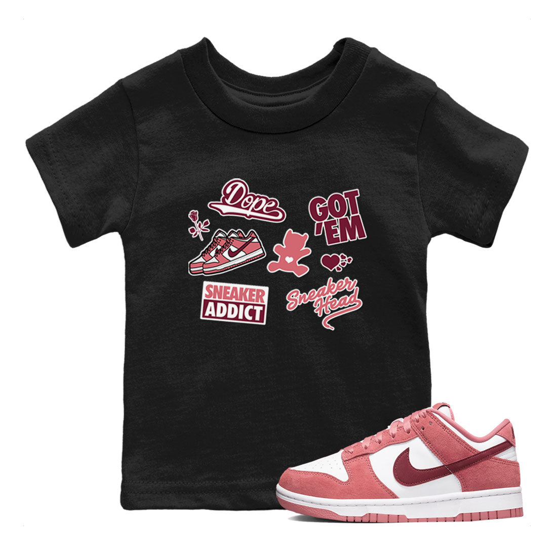 Dunk Low Valentines Day shirt to match jordans Sneakerhead Sticker sneaker tees Dunk Valentine's Day Drip Gear Zone Sneaker Matching Cotton Shirt baby toddler Black 1 cotton Shirt