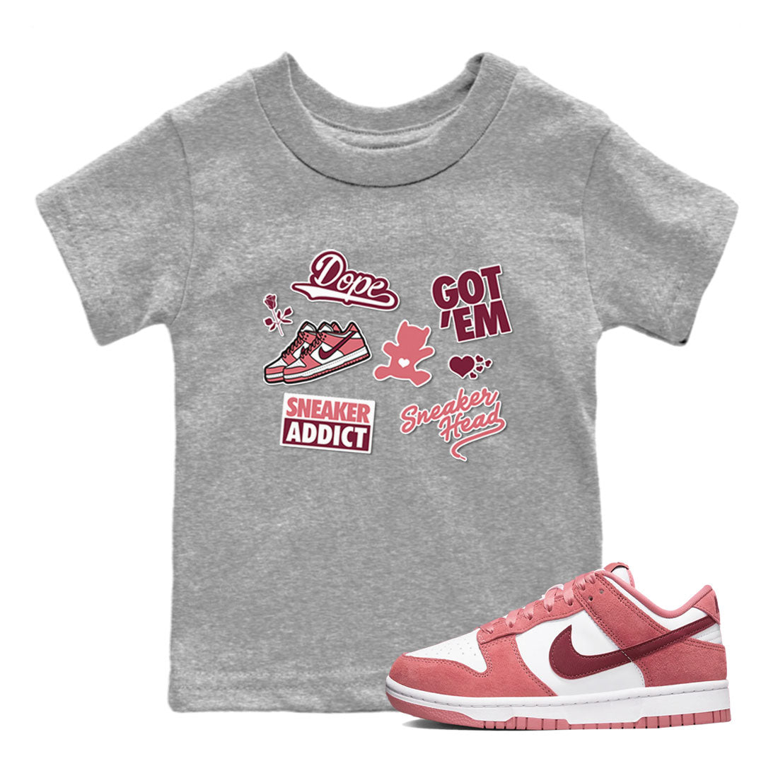 Dunk Low Valentines Day shirt to match jordans Sneakerhead Sticker sneaker tees Dunk Valentine's Day Drip Gear Zone Sneaker Matching Cotton Shirt baby toddler Heather Grey 1 cotton Shirt