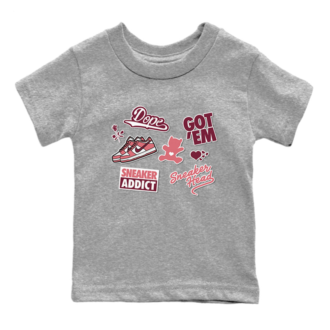 Dunk Low Valentines Day shirt to match jordans Sneakerhead Sticker sneaker tees Dunk Valentine's Day Drip Gear Zone Sneaker Matching Cotton Shirt baby toddler Heather Grey 2 cotton Shirt
