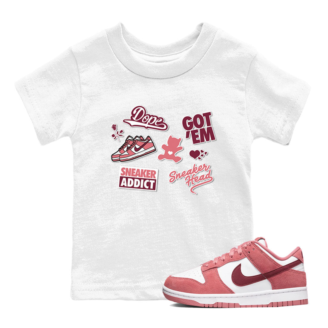 Dunk Low Valentines Day shirt to match jordans Sneakerhead Sticker sneaker tees Dunk Valentine's Day Drip Gear Zone Sneaker Matching Cotton Shirt baby toddler White 1 cotton Shirt