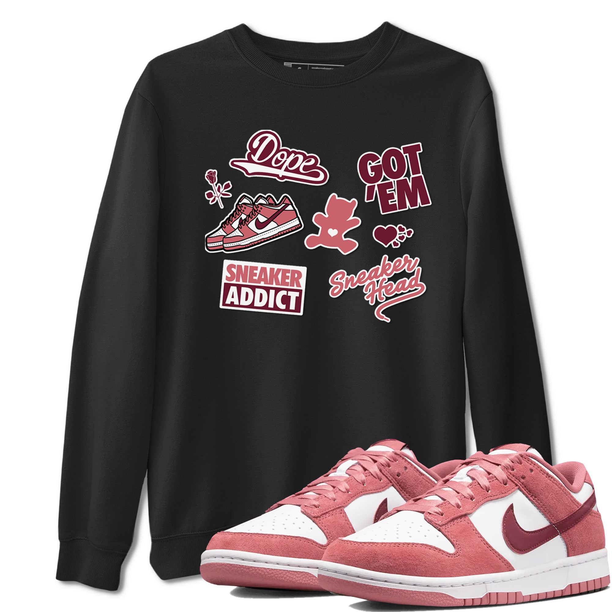 Dunk Low Valentines Day shirt to match jordans Sneakerhead Sticker sneaker tees Dunk Valentine's Day Drip Gear Zone Sneaker Matching Cotton Shirt unisex cotton Black 1 crew neck shirt