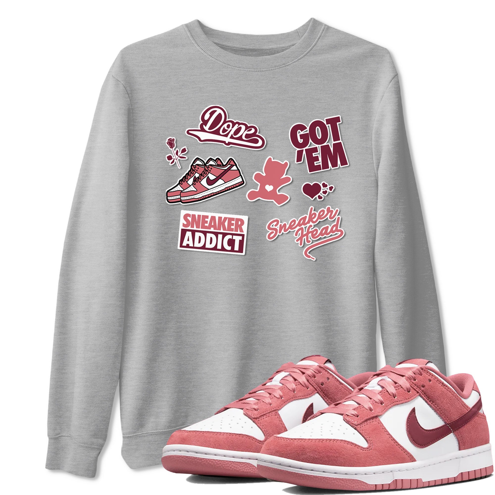 Dunk Low Valentines Day shirt to match jordans Sneakerhead Sticker sneaker tees Dunk Valentine's Day Drip Gear Zone Sneaker Matching Cotton Shirt unisex cotton Heather Grey 1 crew neck shirt