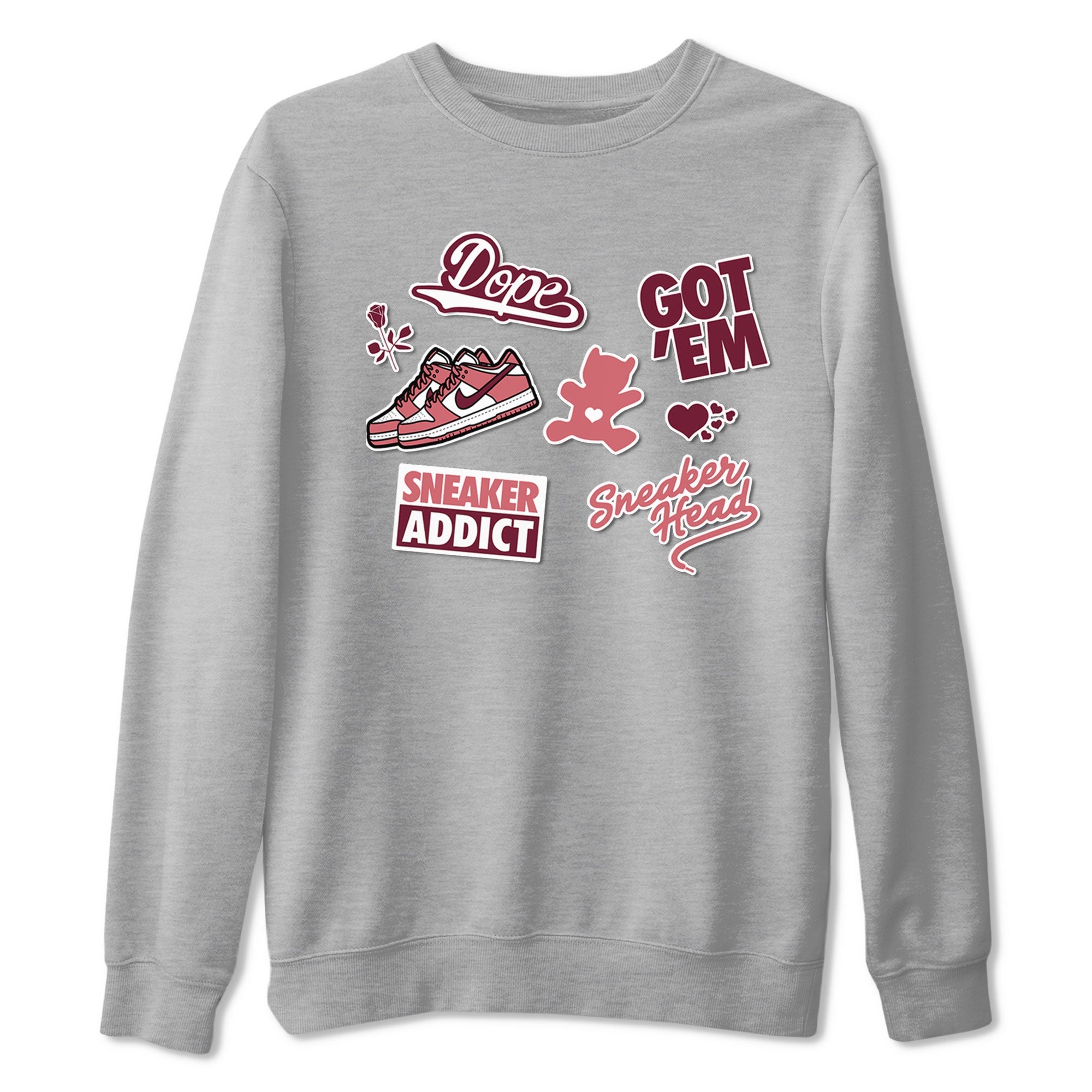 Dunk Low Valentines Day shirt to match jordans Sneakerhead Sticker sneaker tees Dunk Valentine's Day Drip Gear Zone Sneaker Matching Cotton Shirt unisex cotton Heather Grey 2 crew neck shirt