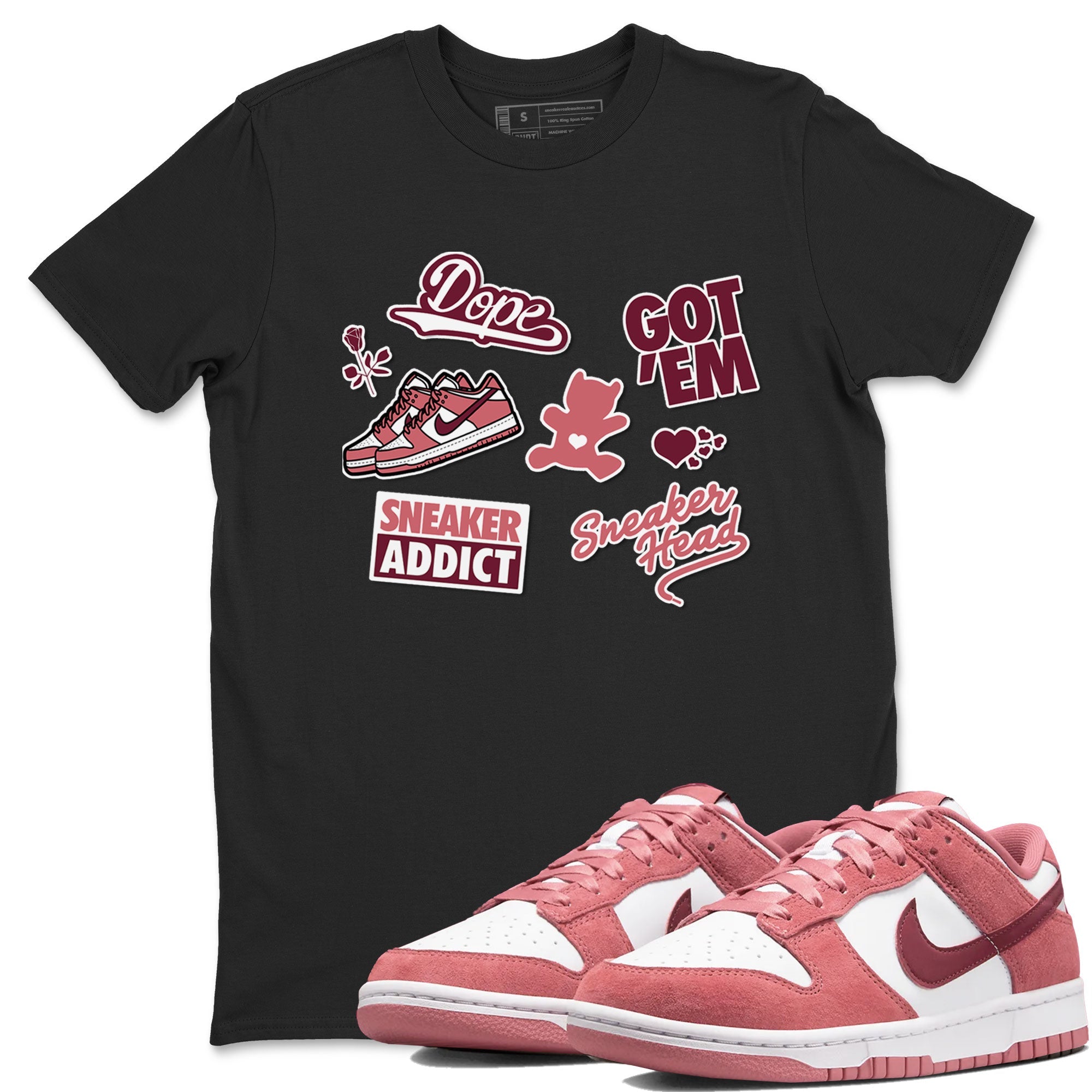 Dunk Low Valentines Day shirt to match jordans Sneakerhead Sticker sneaker tees Dunk Valentine's Day Drip Gear Zone Sneaker Matching Cotton Shirt unisex cotton Black 1 crew neck shirt