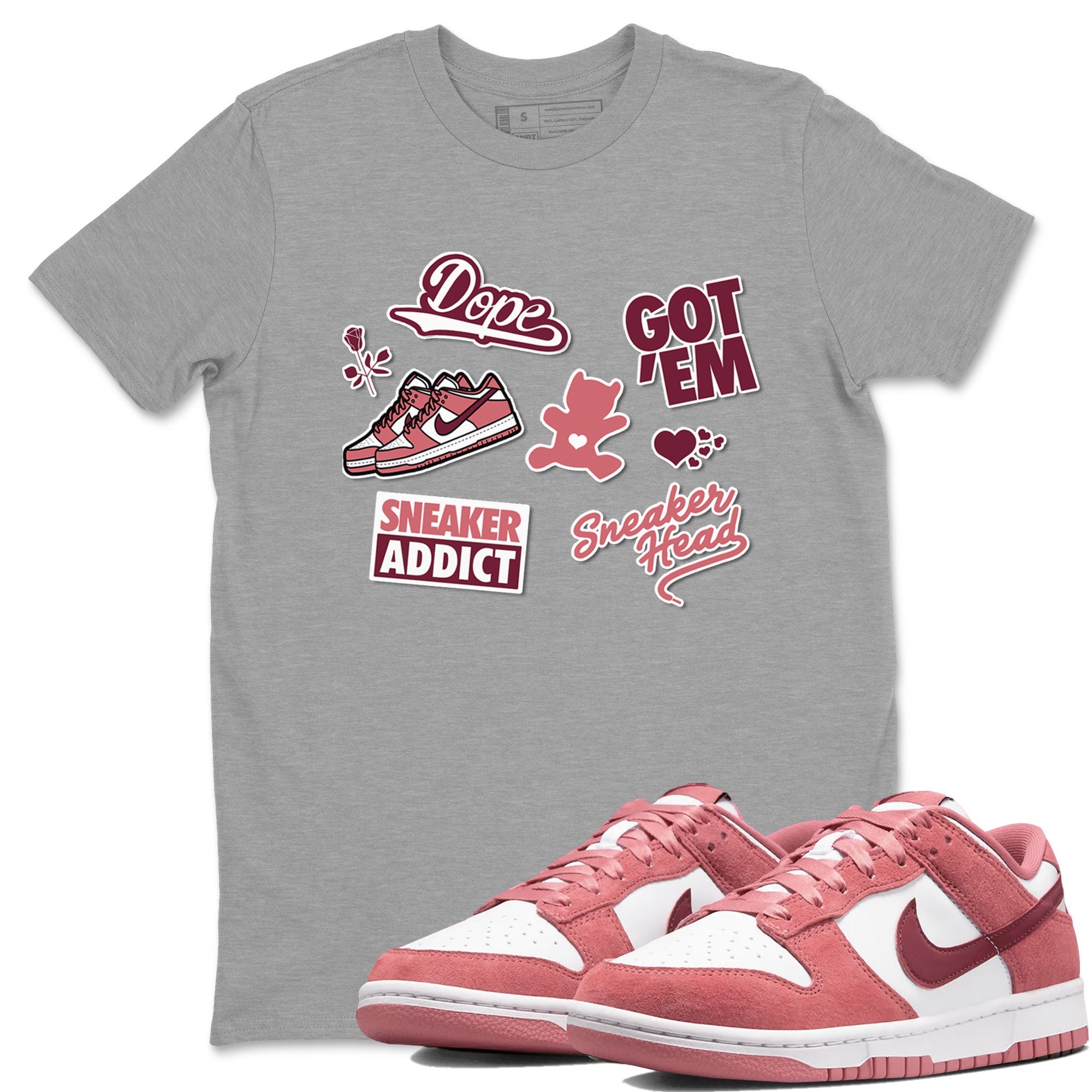 Dunk Low Valentines Day shirt to match jordans Sneakerhead Sticker sneaker tees Dunk Valentine's Day Drip Gear Zone Sneaker Matching Cotton Shirt unisex cotton Heather Grey 1 crew neck shirt