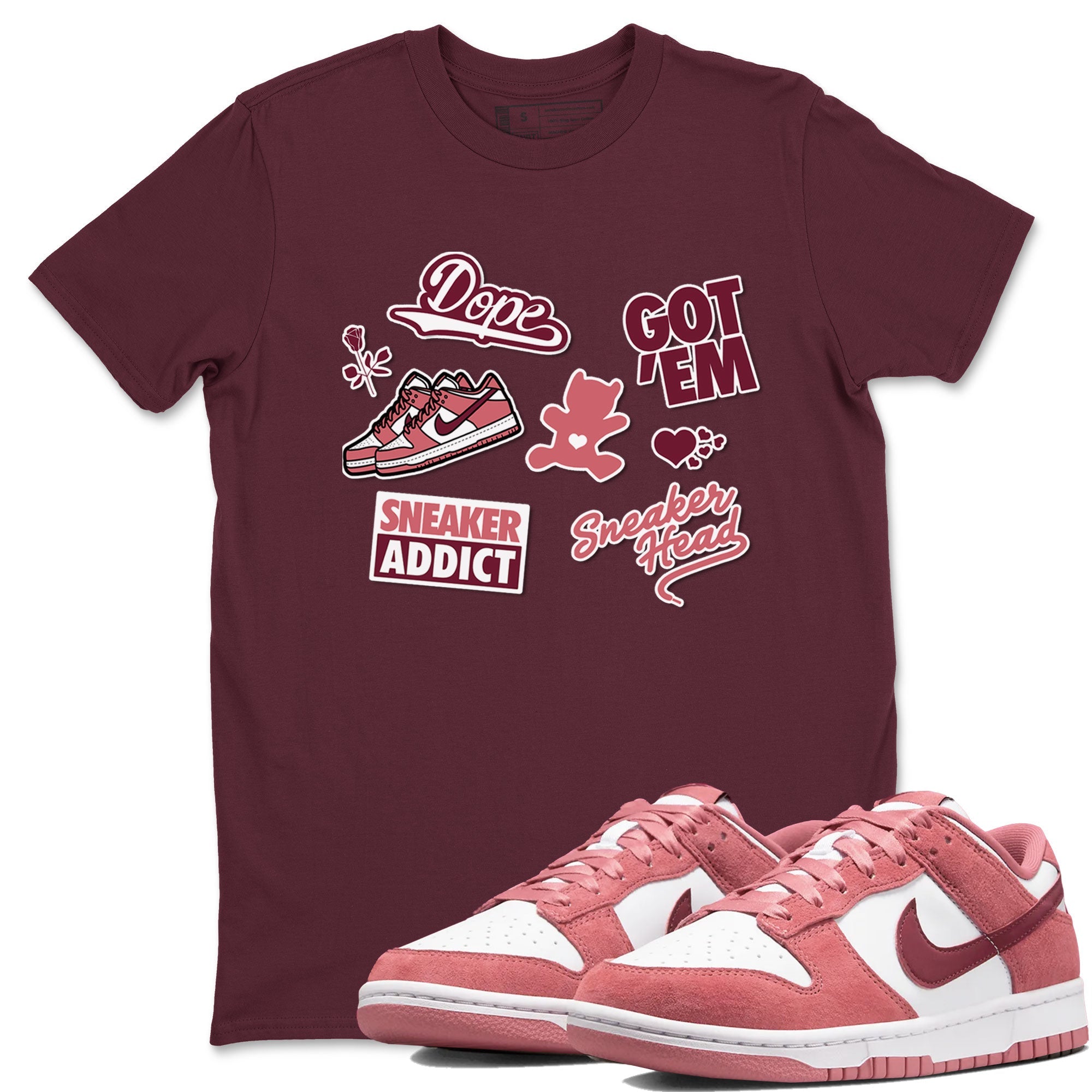 Dunk Low Valentines Day shirt to match jordans Sneakerhead Sticker sneaker tees Dunk Valentine's Day Drip Gear Zone Sneaker Matching Cotton Shirt unisex cotton Maroon 1 crew neck shirt