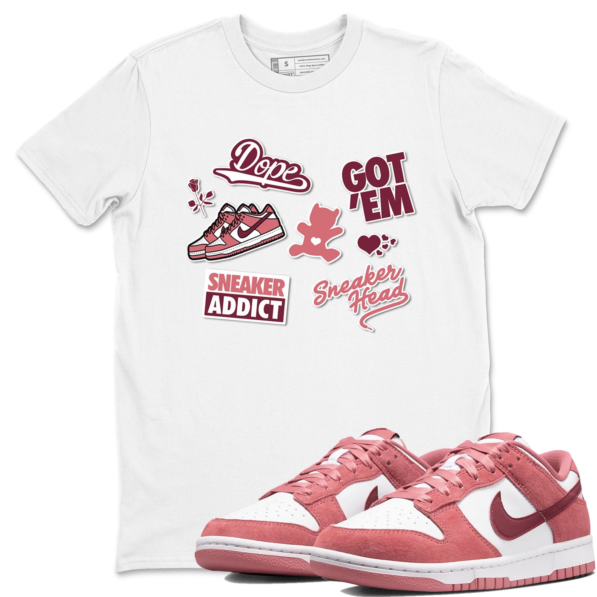 Dunk Low Valentines Day shirt to match jordans Sneakerhead Sticker sneaker tees Dunk Valentine's Day Drip Gear Zone Sneaker Matching Cotton Shirt unisex cotton White 1 crew neck shirt