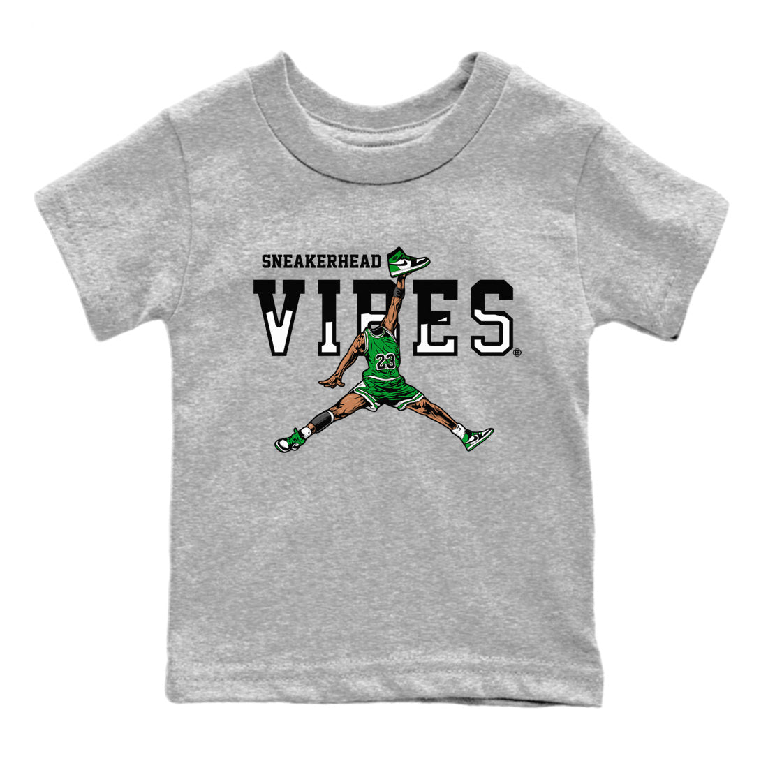 Air Jordan 1 Celtics Sneaker Match Tees Sneakerhead Vibes Streetwear Sneaker Shirt Air Jordan 1 Retro Celtics Sneaker Release Tees Kids Shirts Heather Grey 2