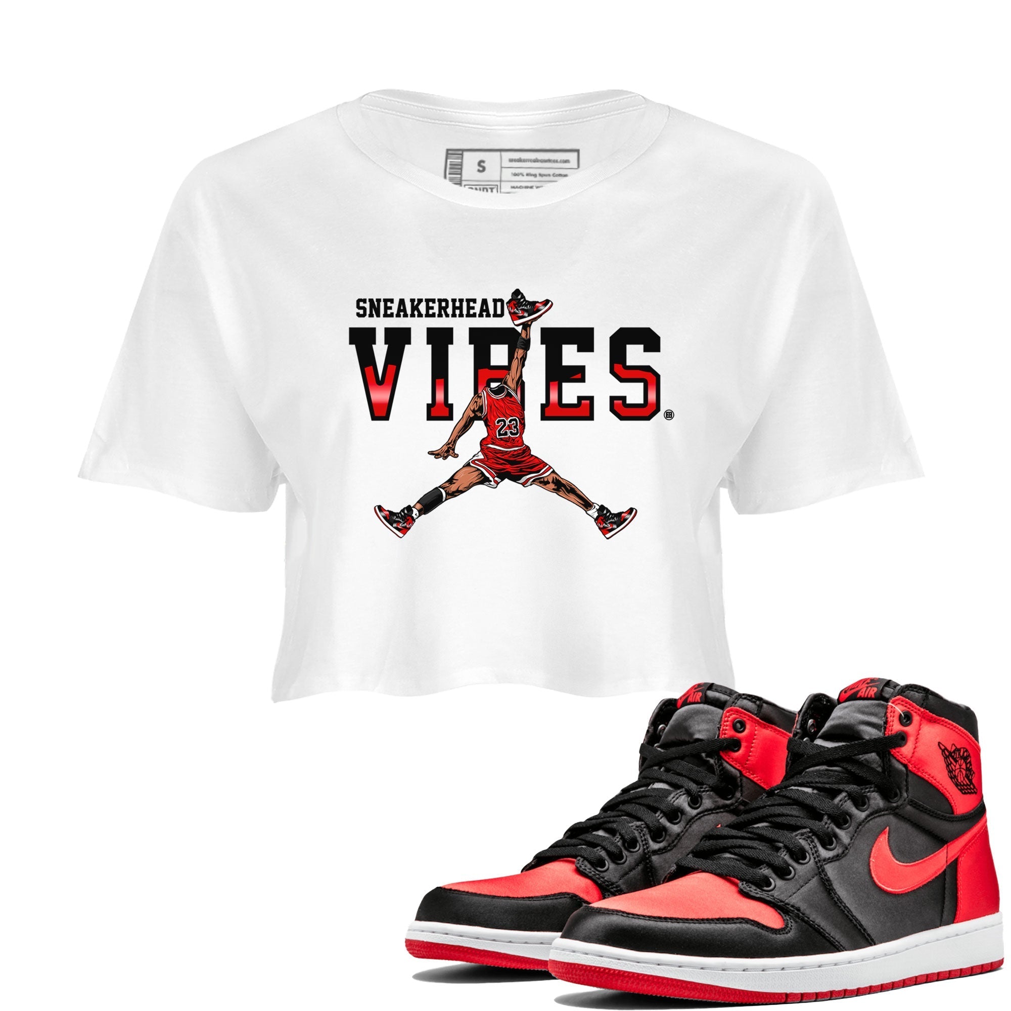Air Jordan 1 Satin Bred shirt to match jordans Sneakerhead Vibes Streetwear Sneaker Shirt Air Jordan 1 Retro Satin Bred Drip Gear Zone Sneaker Matching Clothing White 1 Crop T-Shirt