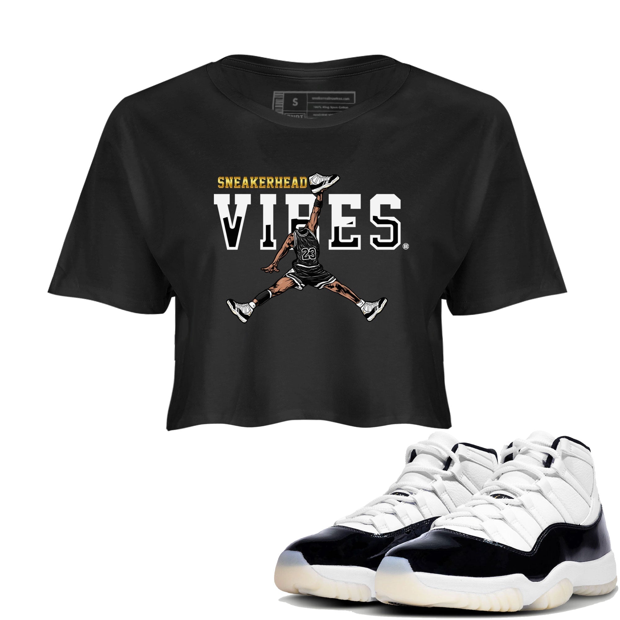 AJ11 Gratitude sneaker shirt to match jordans Sneakerhead Vibes sneaker tees Air Jordan 11 Gratitude Drip Gear Zone Black 1 Crop T-Shirt