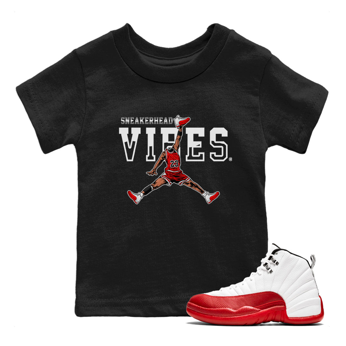 12s Cherry Sneaker Match Tees Jumpman Sneakerhead Vibes Sneaker Tees Air Jordan 12 Cherry Sneaker Release Tees Kids Shirts Black 1