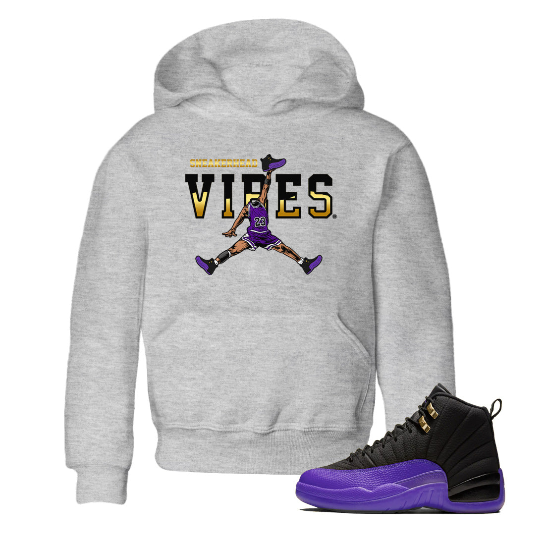 Air Jordan 12 Field Purple Sneaker Match Tees Sneakerhead Vibes Streetwear Sneaker Shirt AJ12 Field Purple Sneaker Release Tees Kids Shirts Heather Grey 1