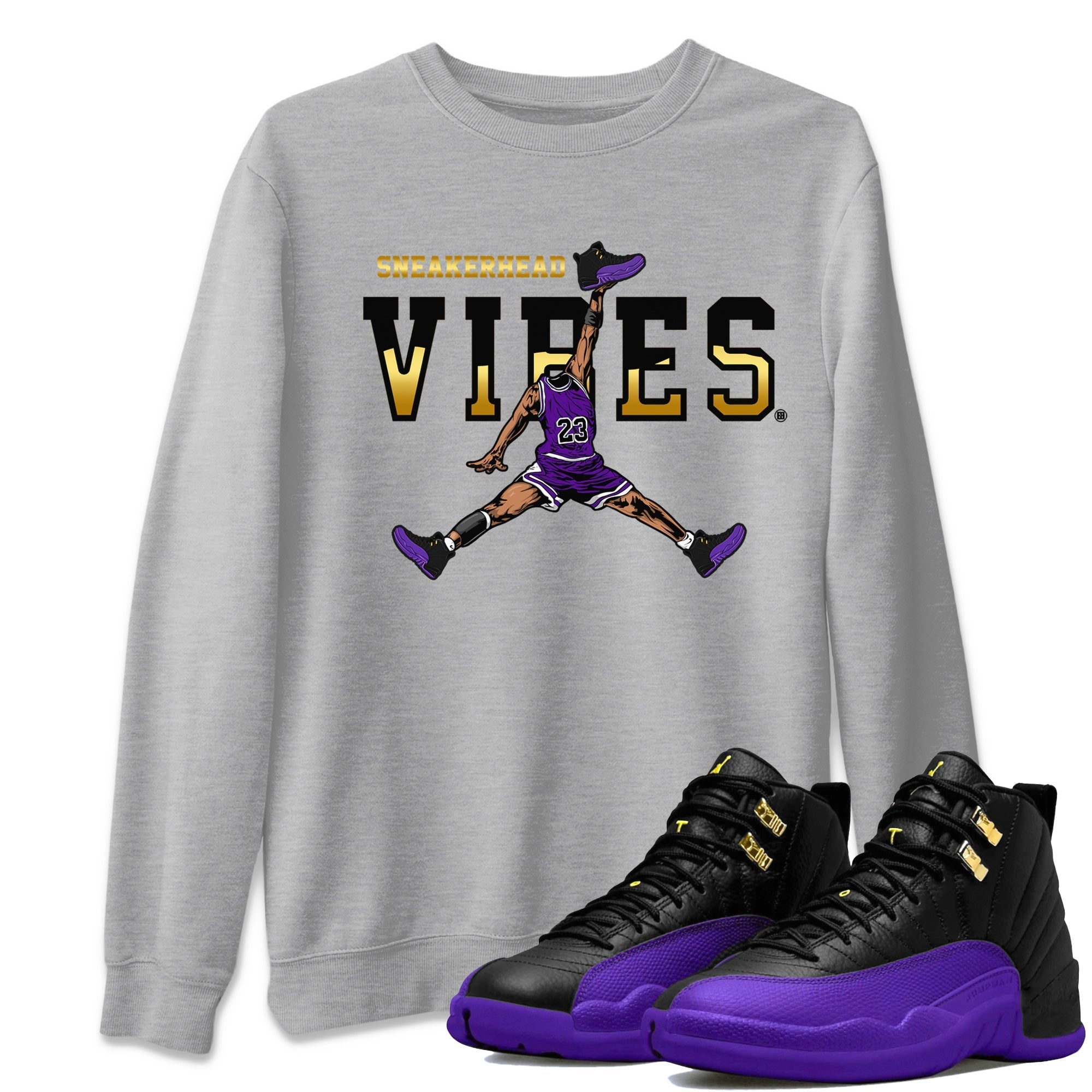 Air Jordan 12 Field Purple Sneaker Match Tees Sneakerhead Vibes Streetwear Sneaker Shirt AJ12 Field Purple Sneaker Release Tees Unisex Shirts Heather Grey 1