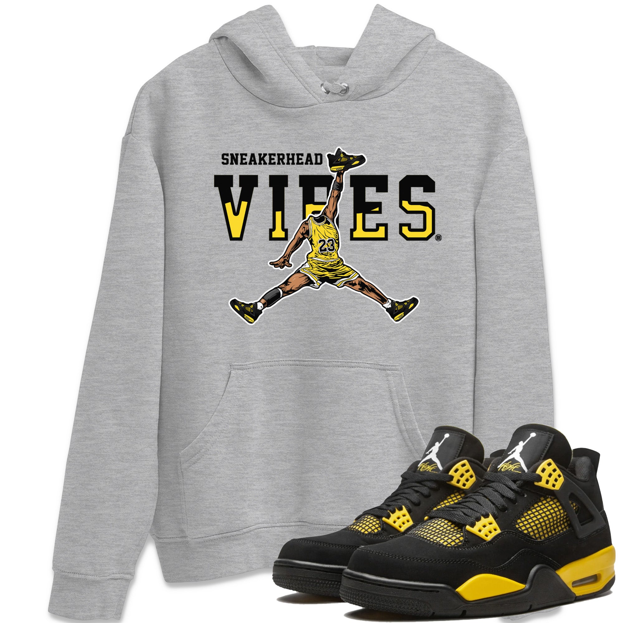 Air Jordan 4 Thunder Sneaker Match Tees Sneakerhead Vibes Streetwear Sneaker Shirt Air Jordan 4 Retro Thunder Sneaker Release Tees Unisex Shirts Heather Grey 1