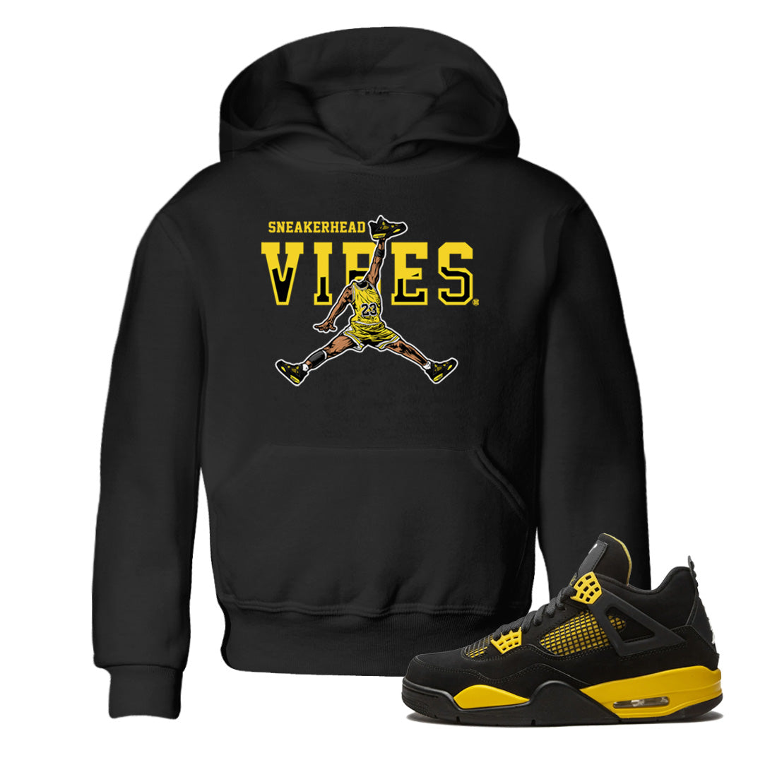 Air Jordan 4 Thunder Sneaker Match Tees Sneakerhead Vibes Streetwear Sneaker Shirt Air Jordan 4 Retro Thunder Sneaker Release Tees Kids Shirts Black 1