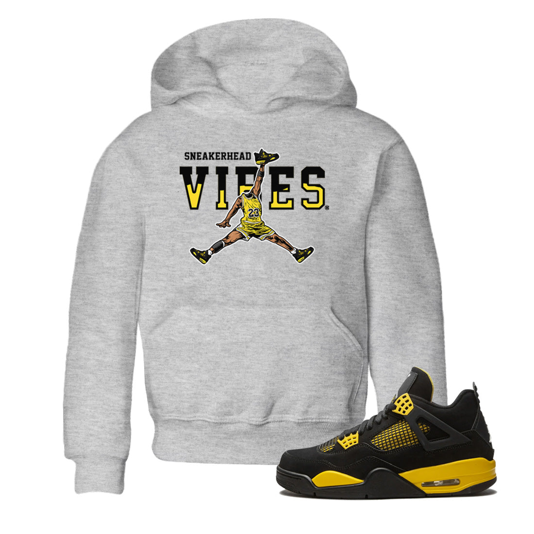 Air Jordan 4 Thunder Sneaker Match Tees Sneakerhead Vibes Streetwear Sneaker Shirt Air Jordan 4 Retro Thunder Sneaker Release Tees Kids Shirts Heather Grey 1