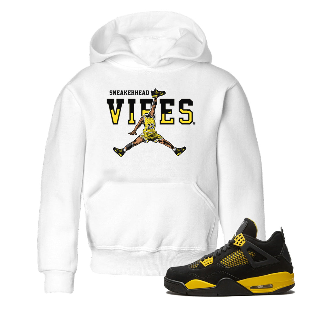 Air Jordan 4 Thunder Sneaker Match Tees Sneakerhead Vibes Streetwear Sneaker Shirt Air Jordan 4 Retro Thunder Sneaker Release Tees Kids Shirts White 1