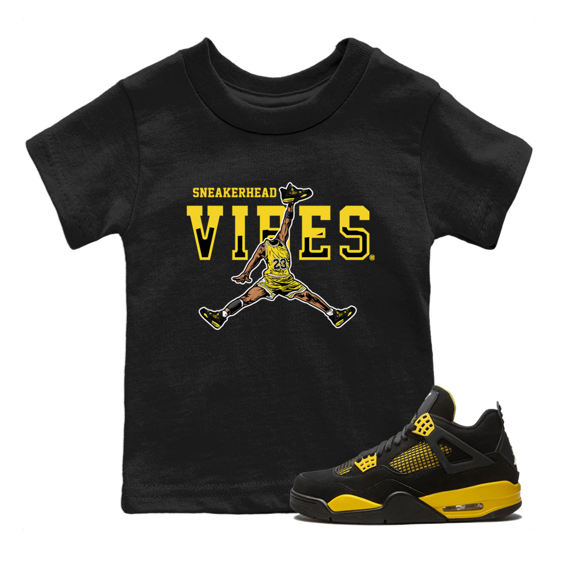 Air Jordan 4 Thunder Sneaker Match Tees Sneakerhead Vibes Streetwear Sneaker Shirt Air Jordan 4 Retro Thunder Sneaker Release Tees Kids Shirts Black 1