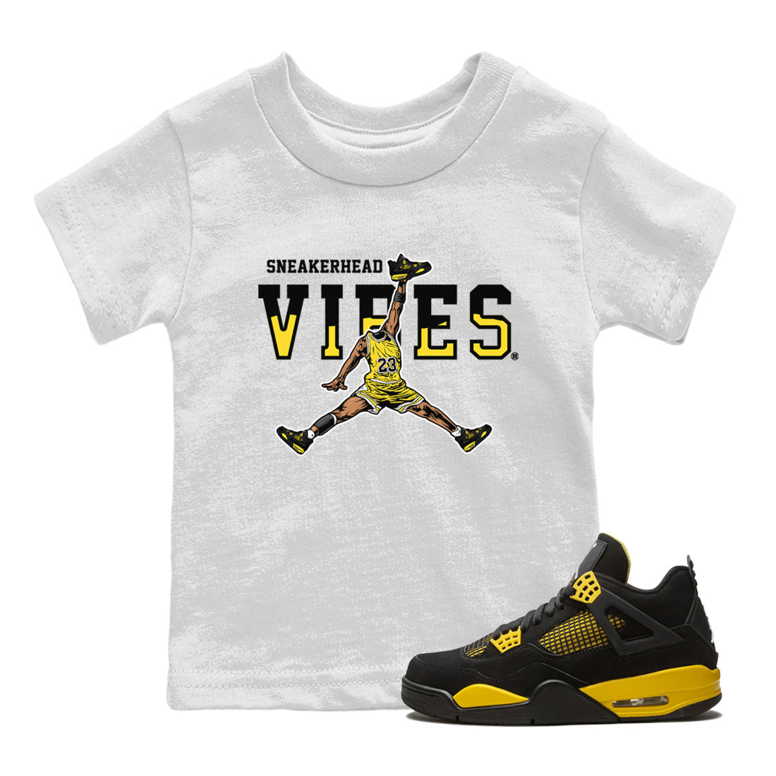 Air Jordan 4 Thunder Sneaker Match Tees Sneakerhead Vibes Streetwear Sneaker Shirt Air Jordan 4 Retro Thunder Sneaker Release Tees Kids Shirts White 1