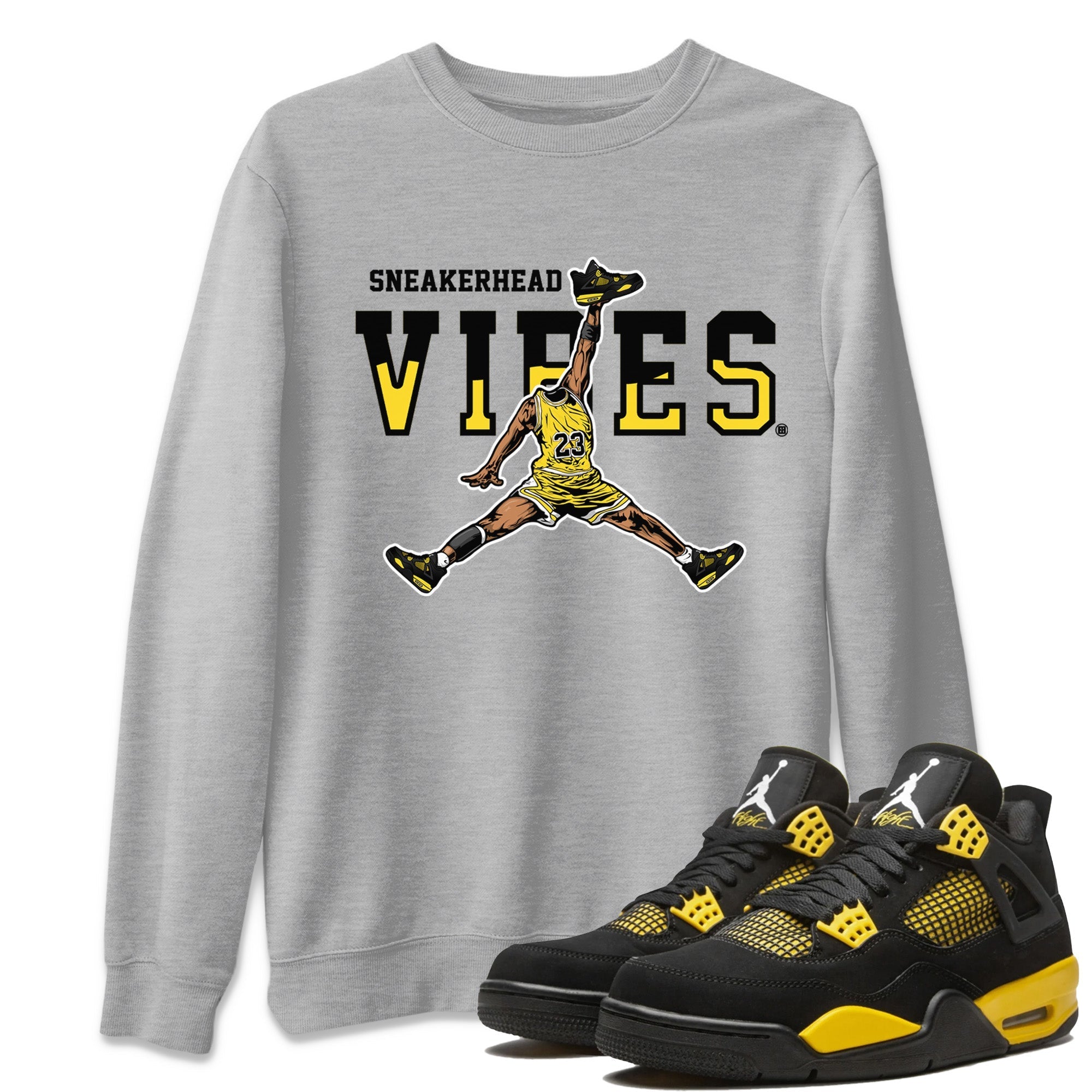 Air Jordan 4 Thunder Sneaker Match Tees Sneakerhead Vibes Streetwear Sneaker Shirt Air Jordan 4 Retro Thunder Sneaker Release Tees Unisex Shirts Heather Grey 1