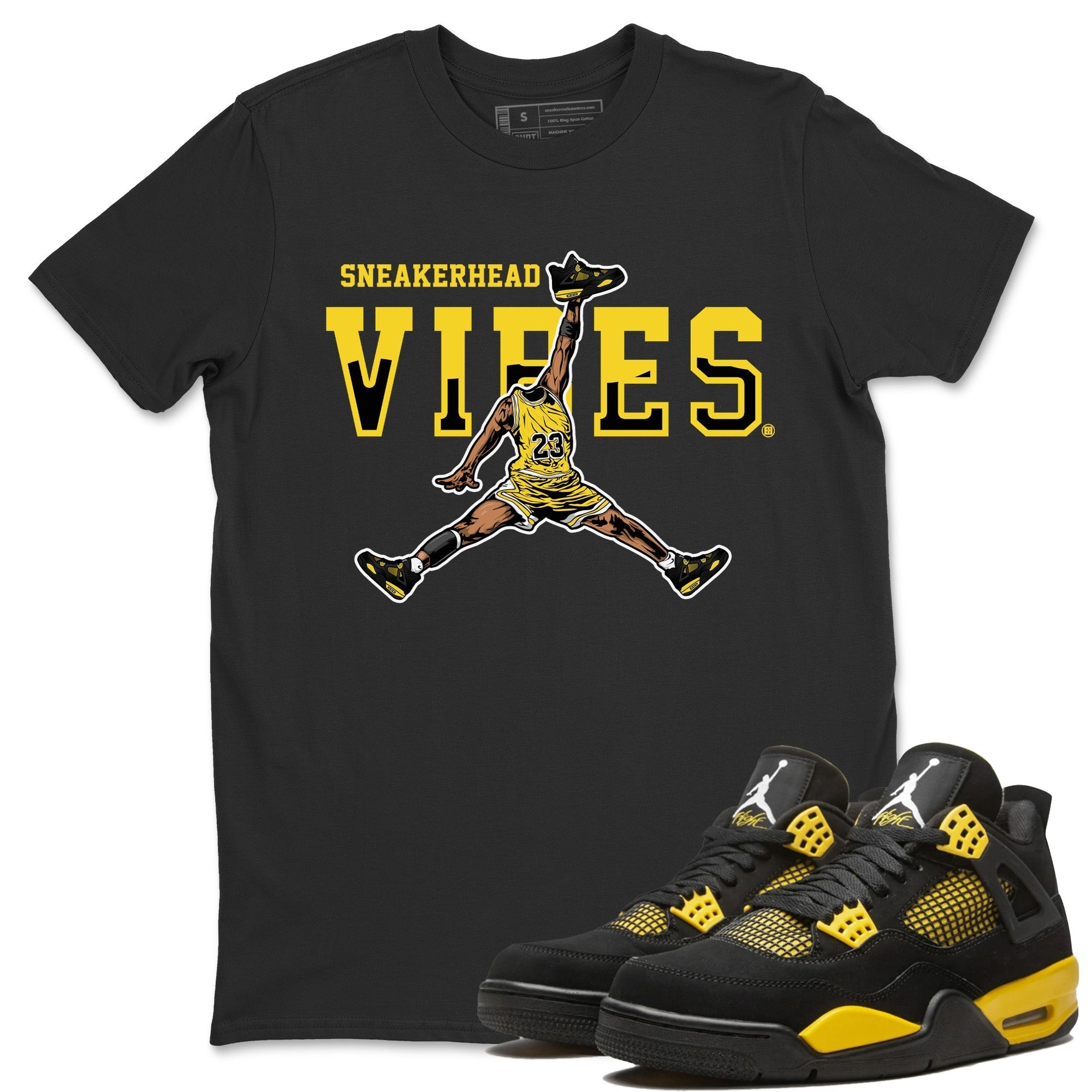 Air Jordan 4 Thunder Sneaker Match Tees Sneakerhead Vibes Streetwear Sneaker Shirt Air Jordan 4 Retro Thunder Sneaker Release Tees Unisex Shirts Black 1