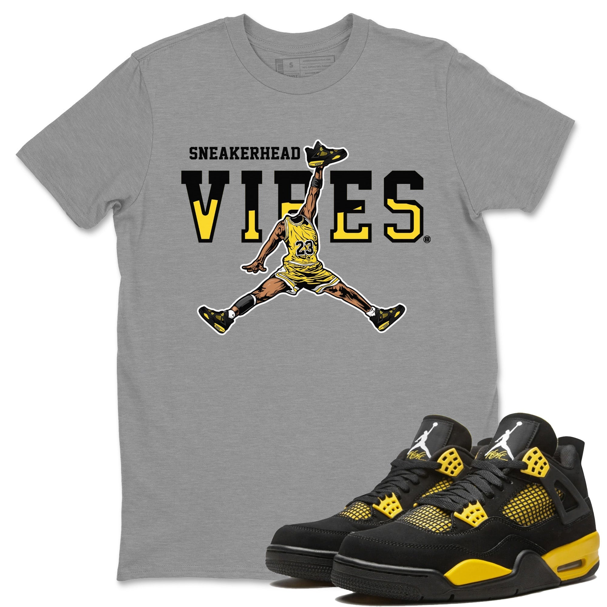 Air Jordan 4 Thunder Sneaker Match Tees Sneakerhead Vibes Streetwear Sneaker Shirt Air Jordan 4 Retro Thunder Sneaker Release Tees Unisex Shirts Heather Grey 1