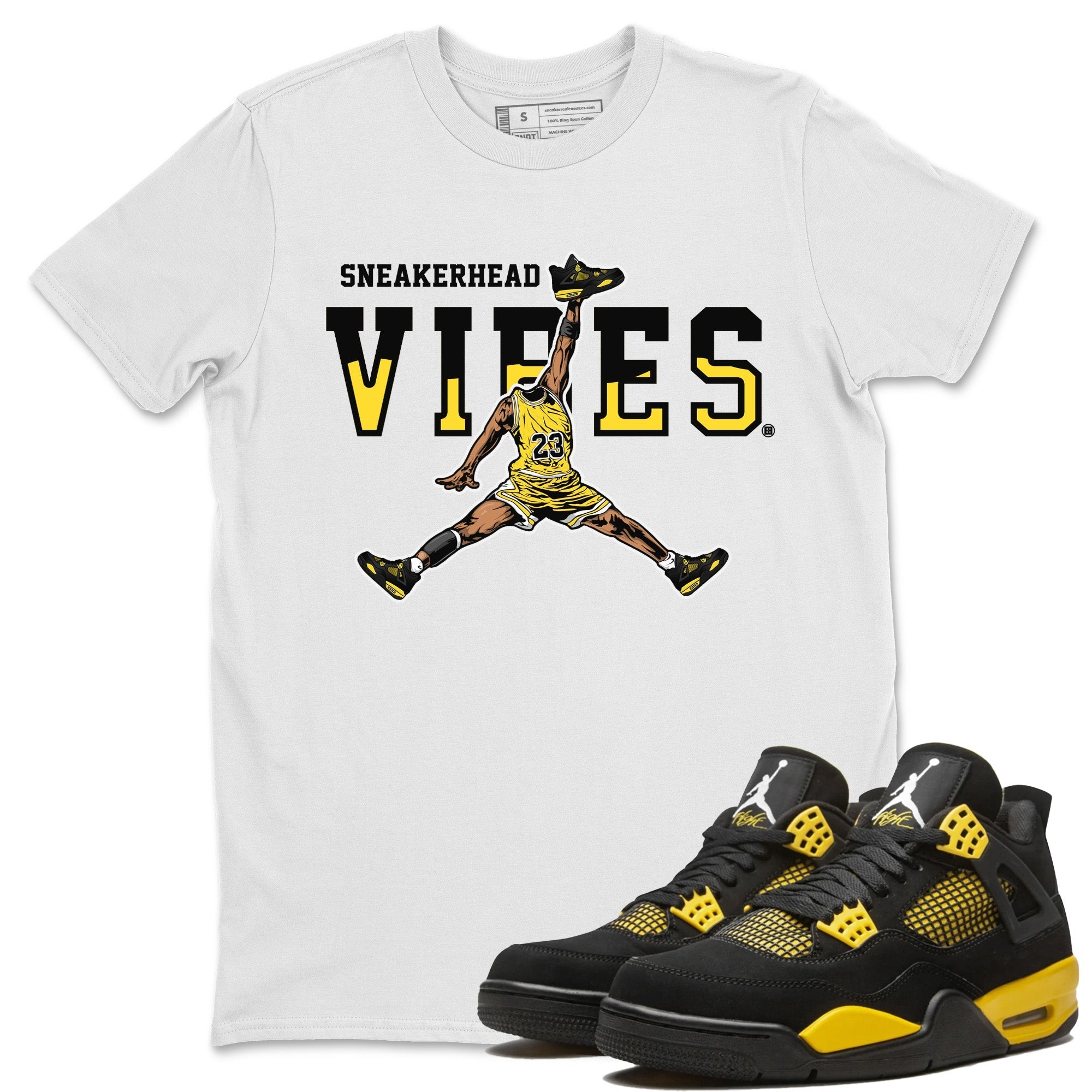 Air Jordan 4 Thunder Sneaker Match Tees Sneakerhead Vibes Streetwear Sneaker Shirt Air Jordan 4 Retro Thunder Sneaker Release Tees Unisex Shirts White 1