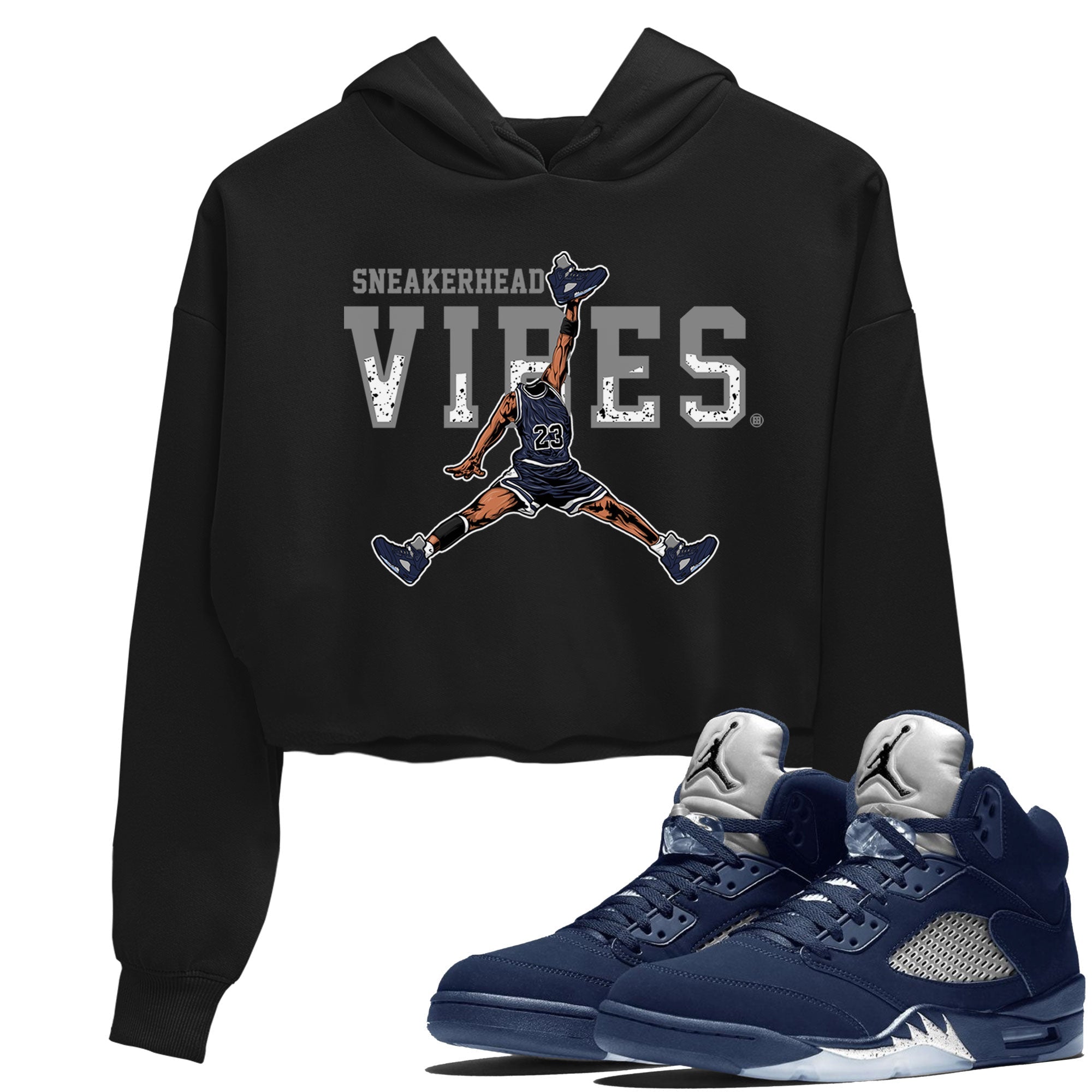 Georgetown 5s shirt to match jordans Sneakerhead Vibes Streetwear Sneaker Shirt Air Jordan 5 Retro Georgetown Drip Gear Zone Sneaker Matching Clothing Black 1 Crop T-Shirt