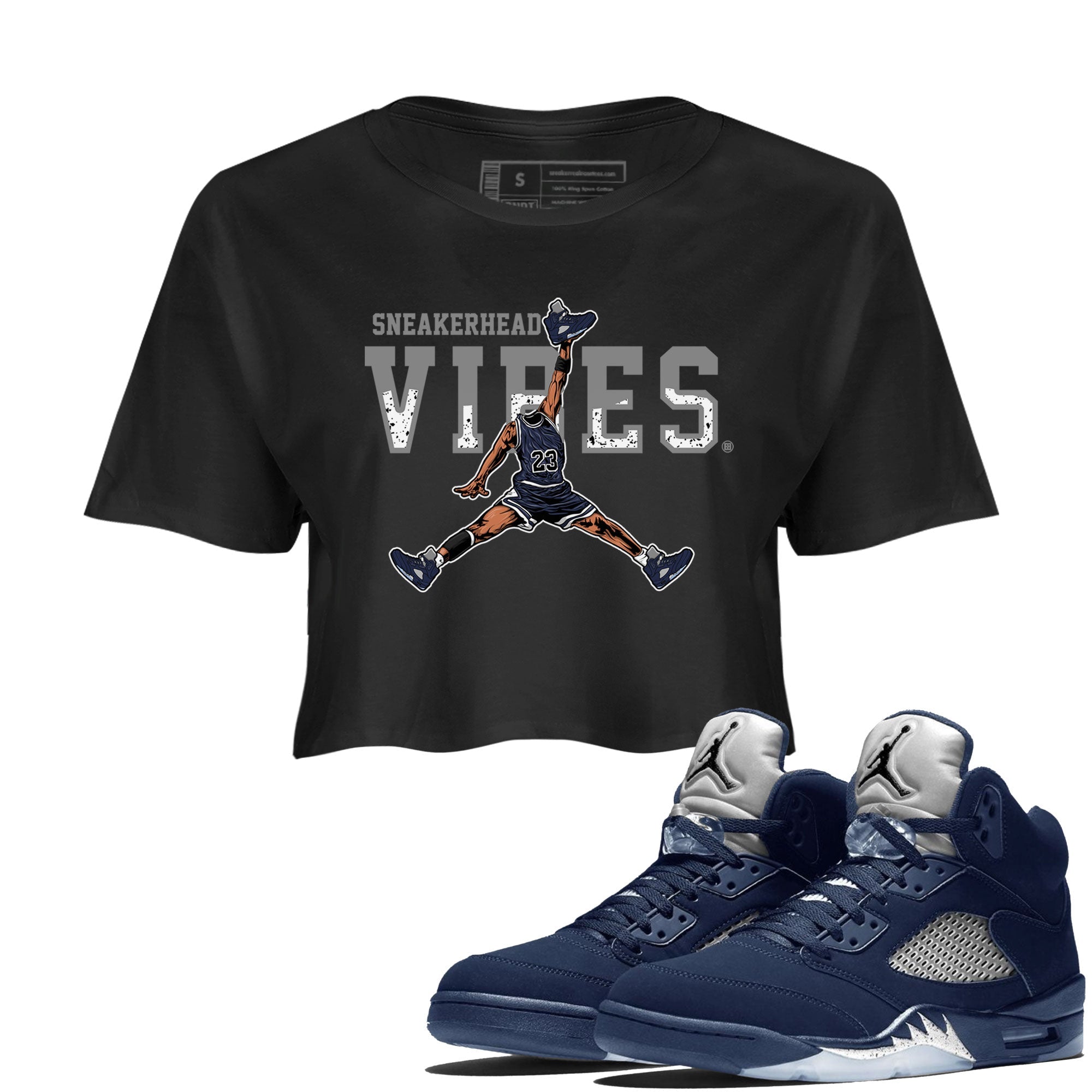 Georgetown 5s shirt to match jordans Sneakerhead Vibes Streetwear Sneaker Shirt Air Jordan 5 Retro Georgetown Drip Gear Zone Sneaker Matching Clothing Black 1 Crop T-Shirt