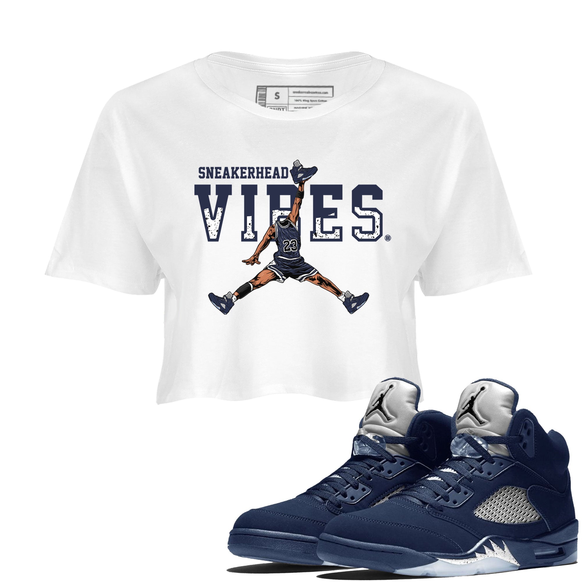 Georgetown 5s shirt to match jordans Sneakerhead Vibes Streetwear Sneaker Shirt Air Jordan 5 Retro Georgetown Drip Gear Zone Sneaker Matching Clothing White 1 Crop T-Shirt