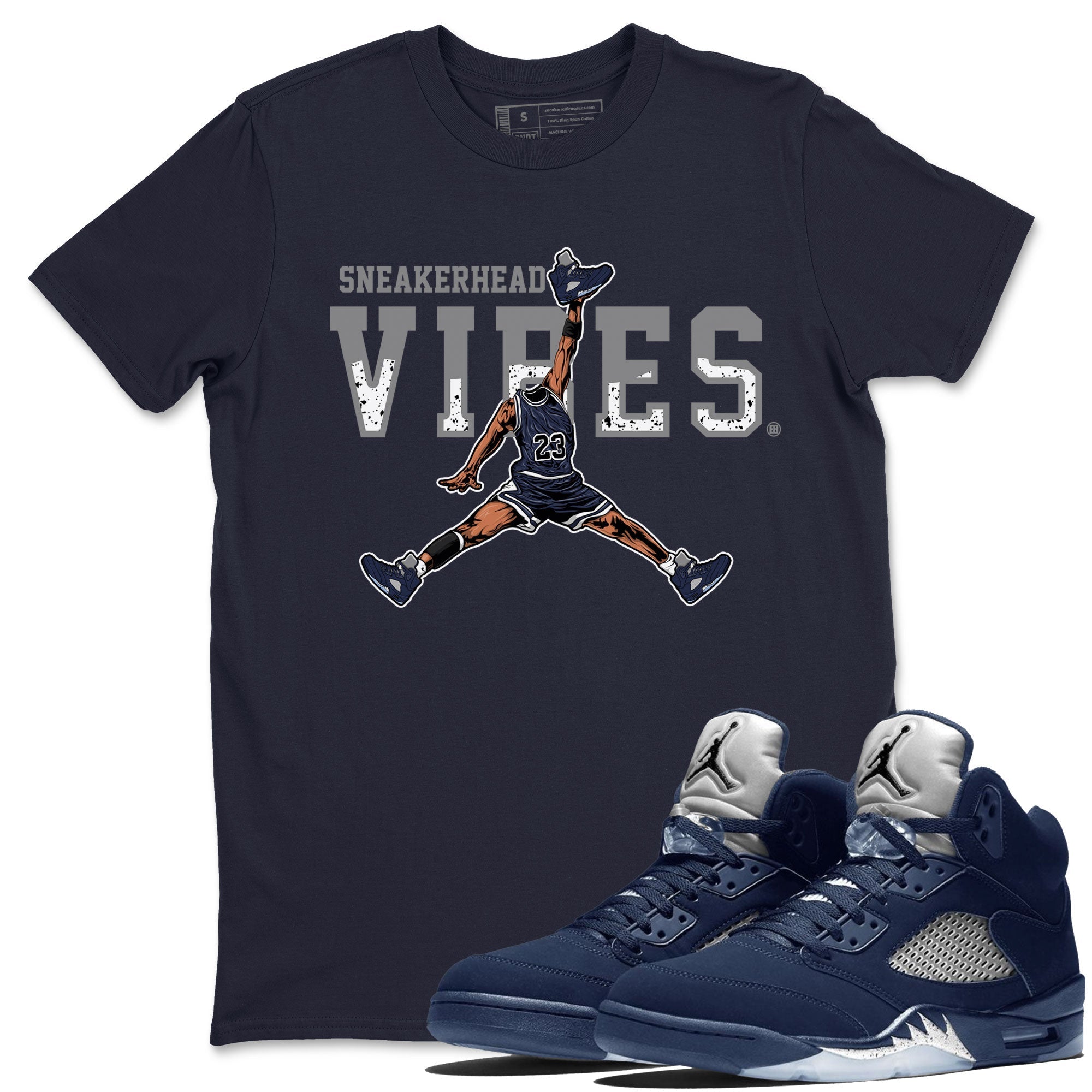 Georgetown 5s shirt to match jordans Sneakerhead Vibes Streetwear Sneaker Shirt Air Jordan 5 Retro Georgetown Drip Gear Zone Sneaker Matching Clothing Unisex Navy 1 T-Shirt