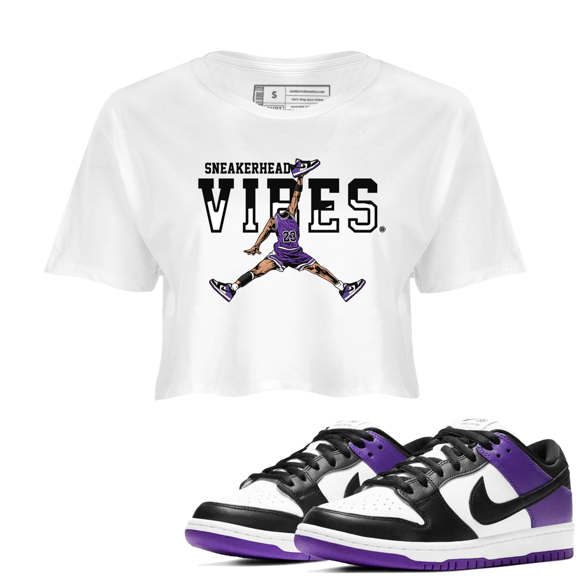 Sneakerhead Vibes sneaker match tees to Court Purple Dunks street fashion brand for shirts to match Jordans Drip Gear Zone Dunk Low Court Purple unisex t-shirt White 1 crop shirt
