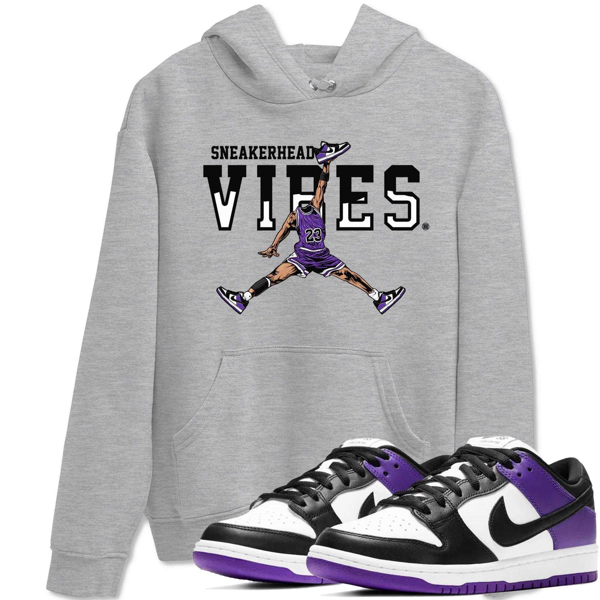 Sneakerhead Vibes sneaker match tees to Court Purple Dunks street fashion brand for shirts to match Jordans Drip Gear Zone Dunk Low Court Purple unisex t-shirt Heather Grey 1 unisex shirt
