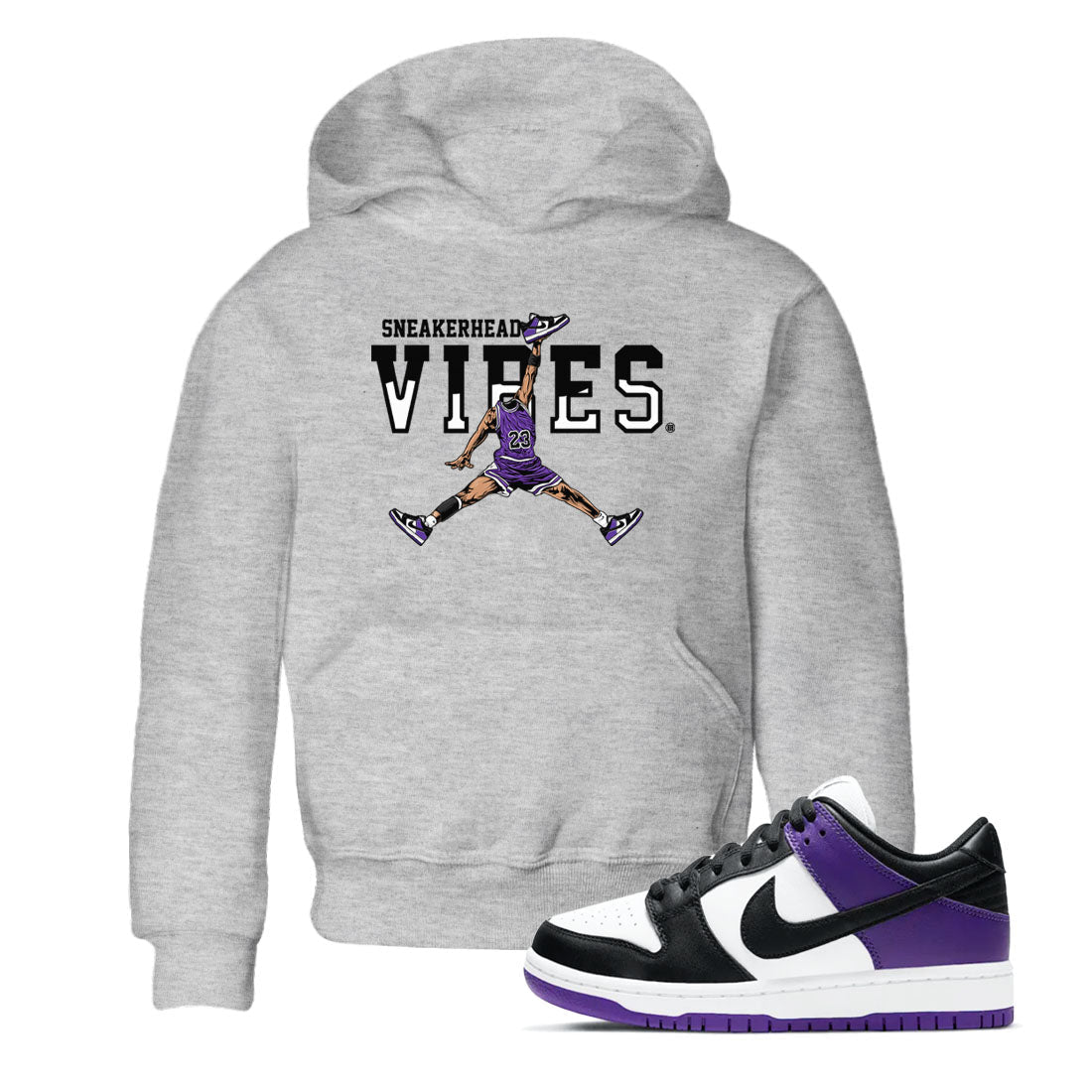 Sneakerhead Vibes sneaker match tees to Court Purple Dunks street fashion brand for shirts to match Jordans Drip Gear Zone Dunk Low Court Purple unisex t-shirt Heather Grey 1 youth shirt