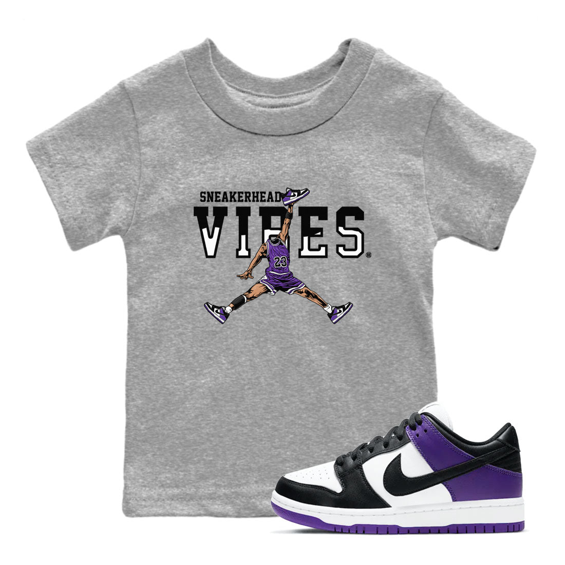 Sneakerhead Vibes sneaker match tees to Court Purple Dunks street fashion brand for shirts to match Jordans Drip Gear Zone Dunk Low Court Purple unisex t-shirt Heather Grey 1 youth shirt